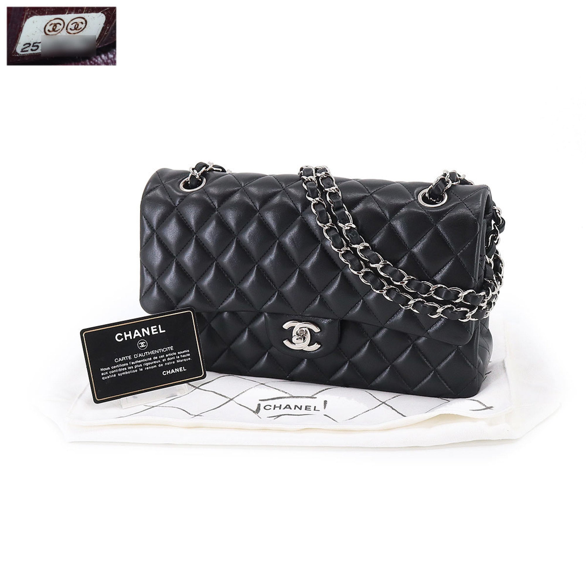 CHANEL Matelasse 25 Chain Shoulder Bag Leather Black A01112 Silver Hardware