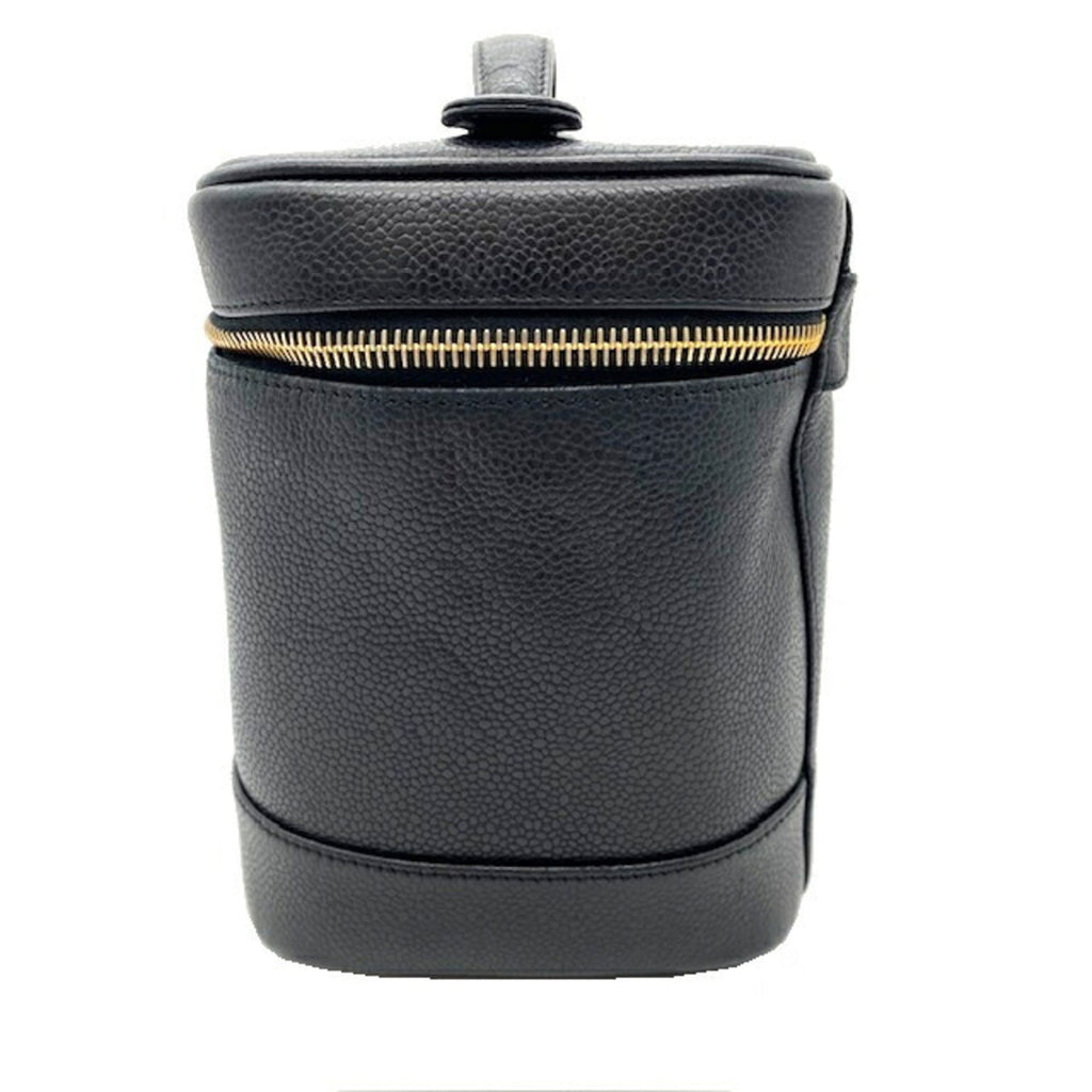 CHANEL Vanity Bag Coco Mark Caviar Skin Women's Black