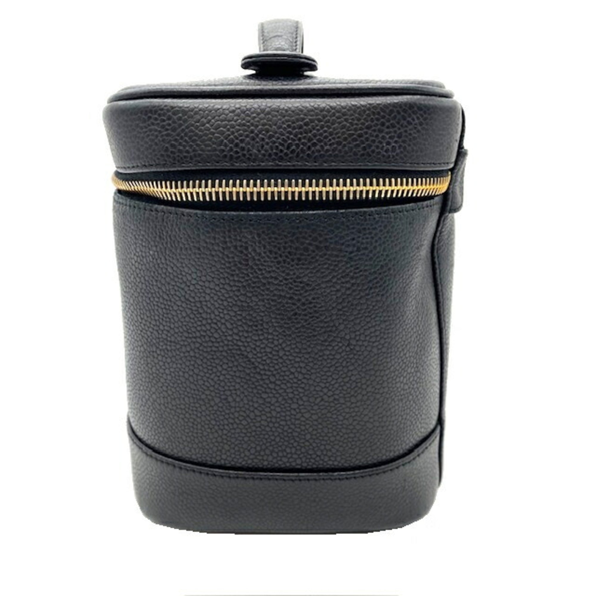 CHANEL Vanity Bag Coco Mark Caviar Skin Women's Black