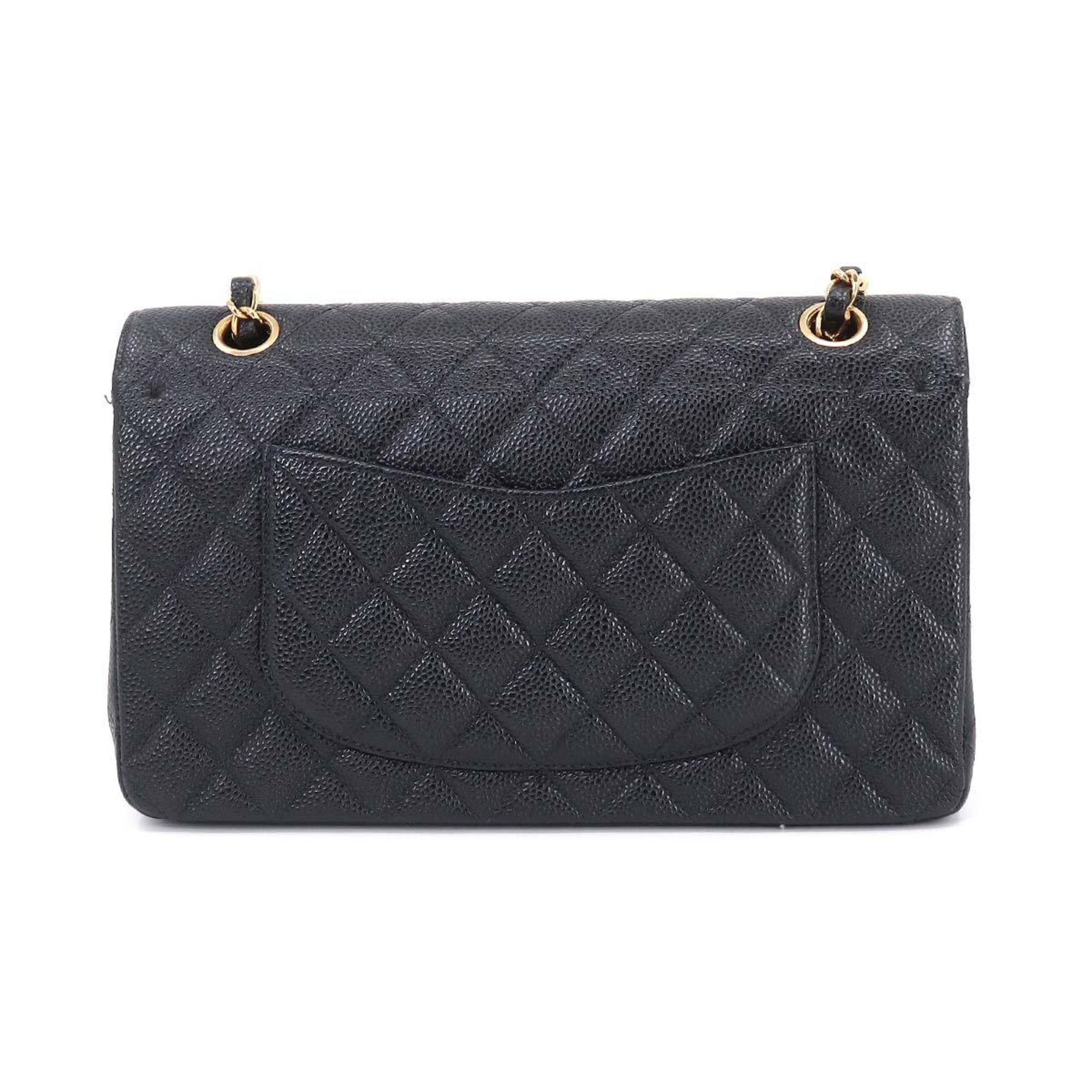 CHANEL Matelasse 25 Chain Shoulder Bag Caviar Skin Black A01112 Gold Hardware Coco Mark Vintage