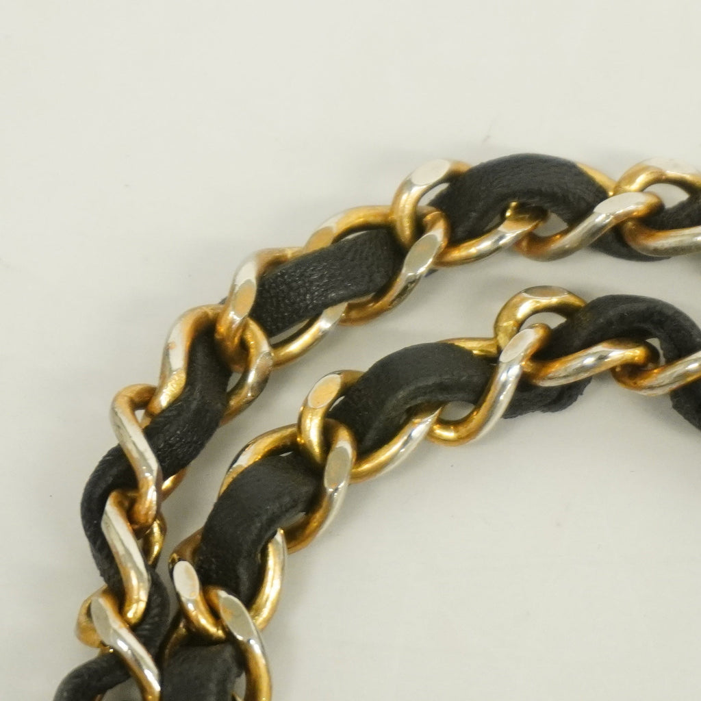 CHANEL[3cc2400] Auth  belt chain belt lambskin black gold metal