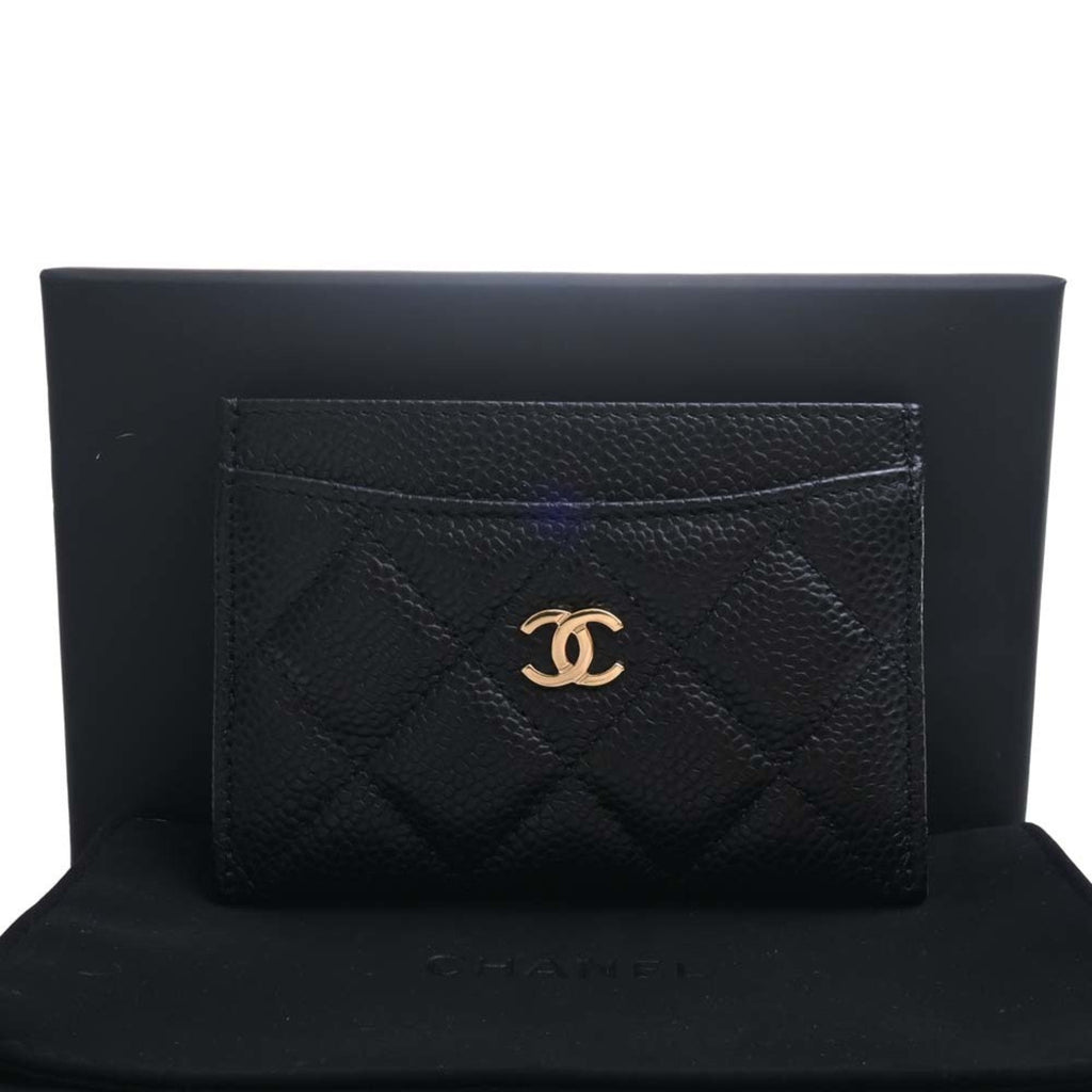 CHANEL Caviar Skin Matelasse Coco Mark Card Case Black Ladies