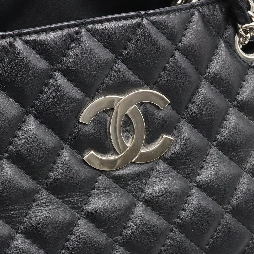 CHANEL matelasse here mark chain tote bag shoulder leather black
