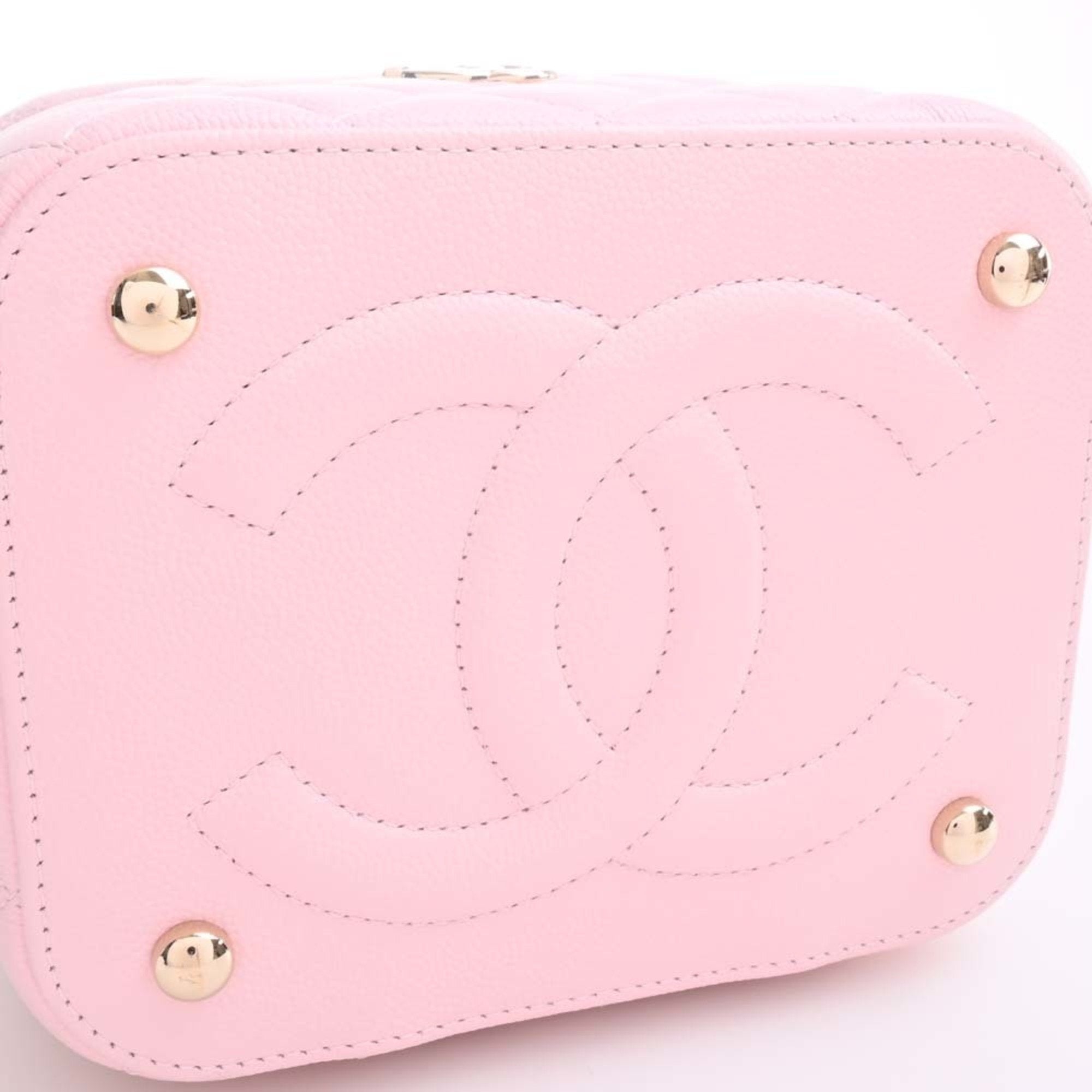 CHANEL Caviar Skin Matelasse Coco Mark Small Vanity Bag Shoulder Pink Ladies