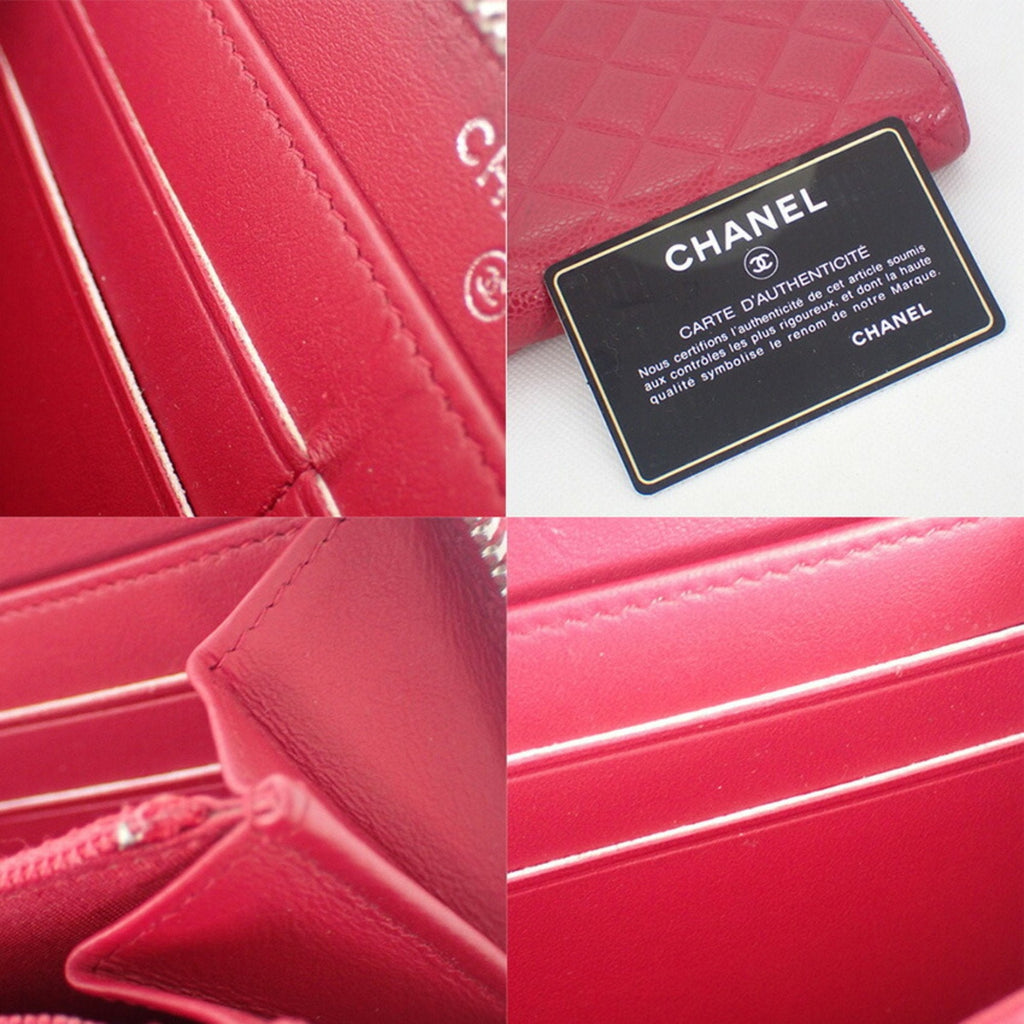 CHANEL here mark caviar skin round long wallet red 2