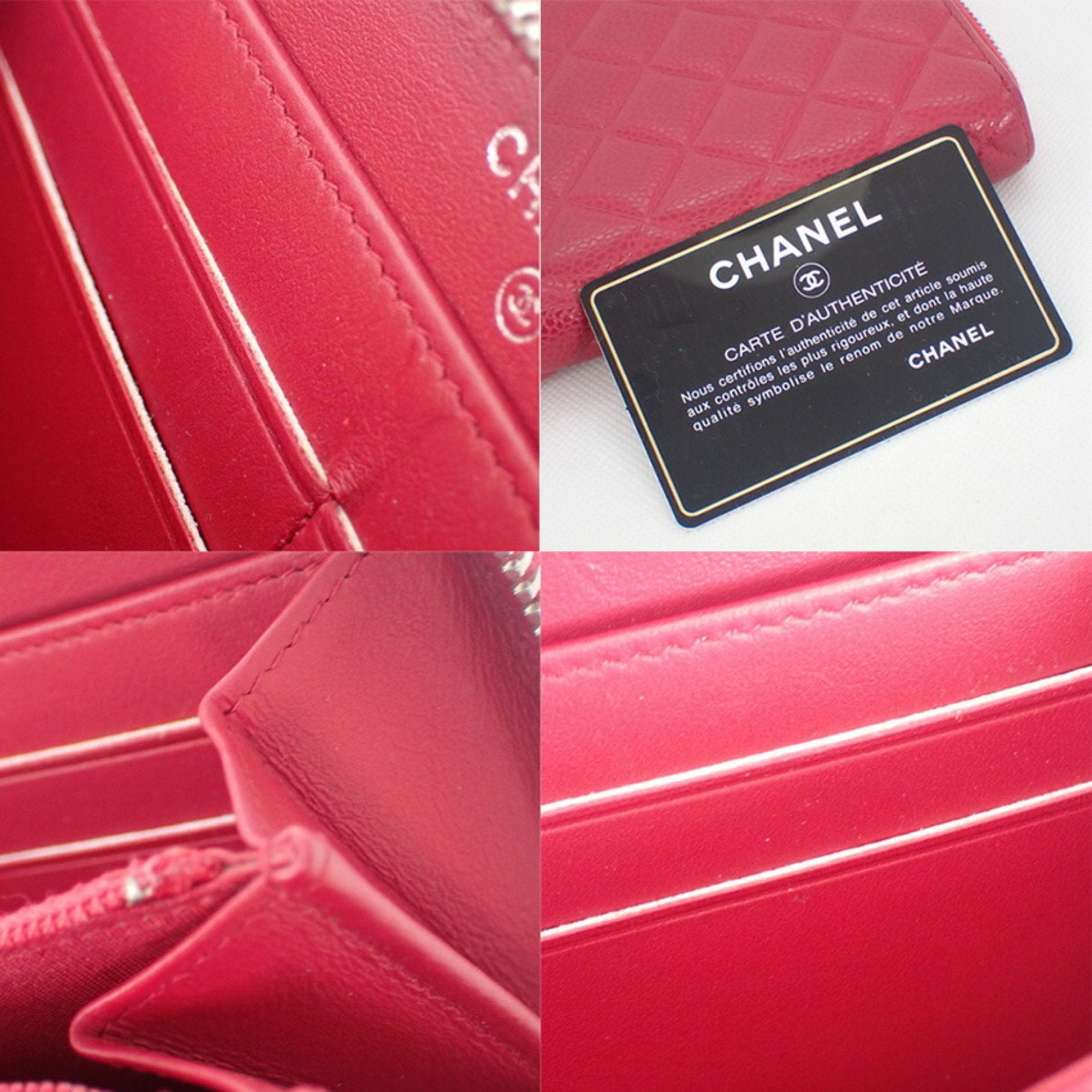 CHANEL here mark caviar skin round long wallet red 2