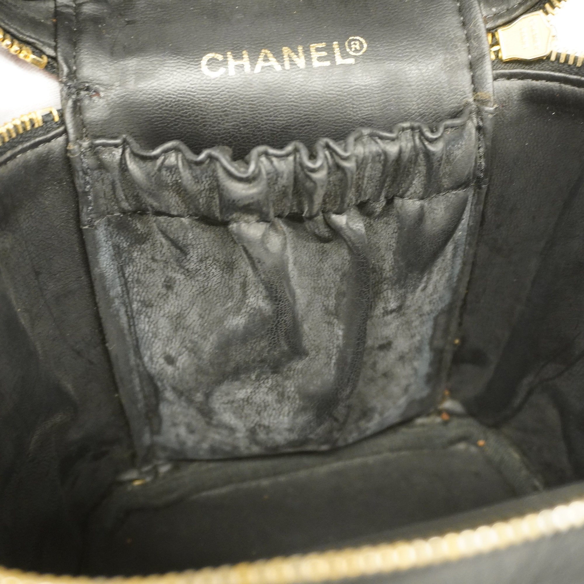 CHANEL[3ca0286] Auth  Vanity Bag Bicolore Lambskin Black Gold metal