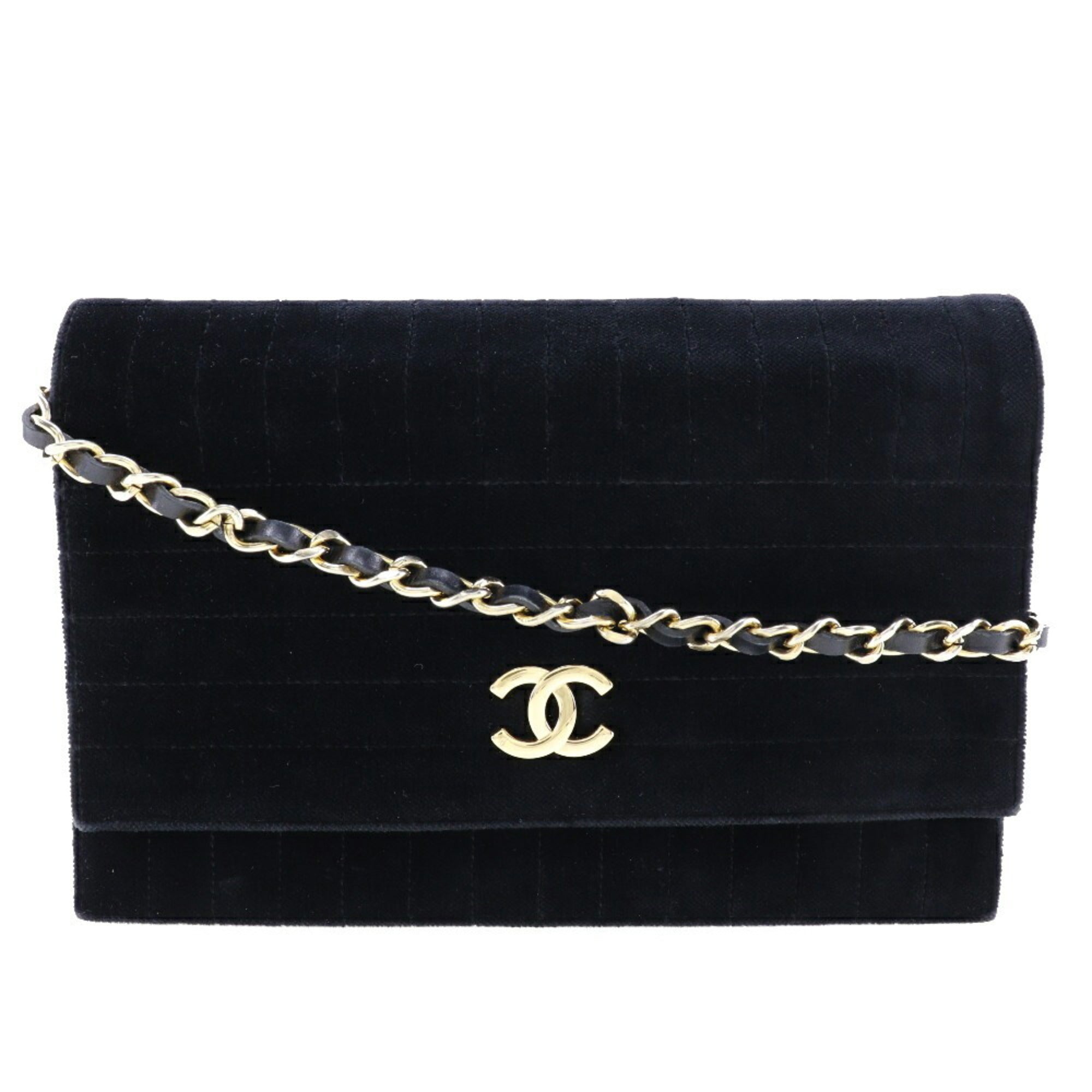 CHANEL Chain Shoulder Bag Mademoiselle Coco Mark Velor Black/Gold Hardware Women's