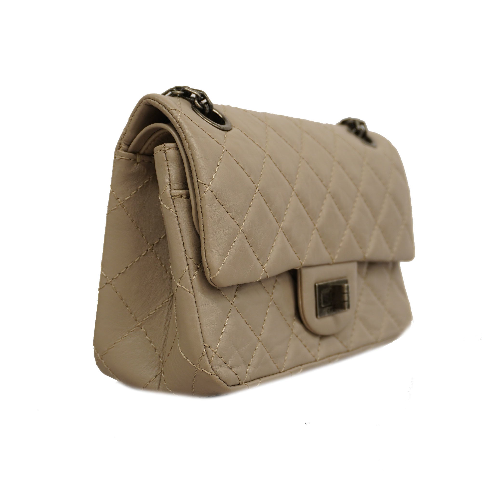 CHANELAuth  2.55 W Flap W Chain Lambskin Women's Leather Shoulder Bag Grayish