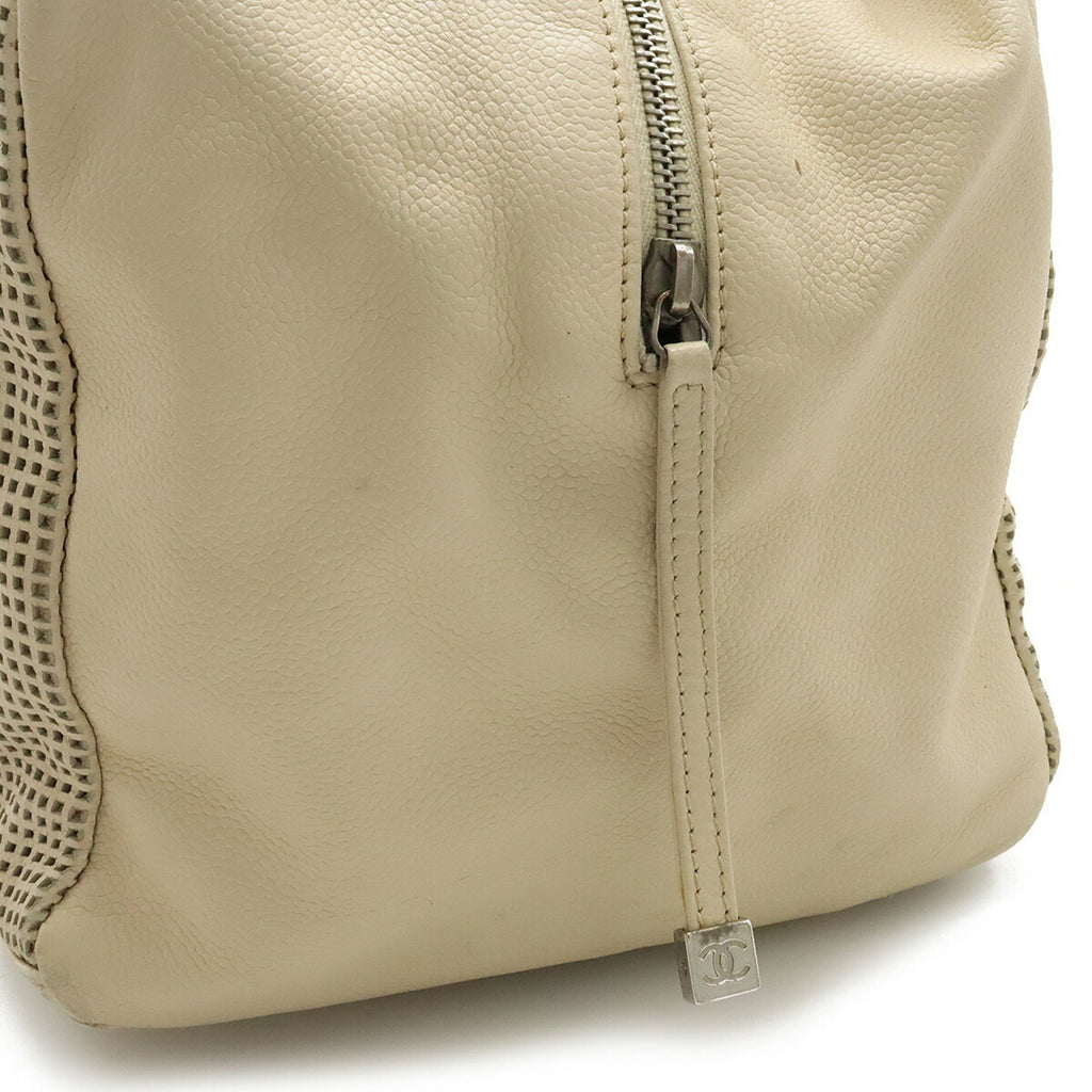 CHANEL Cocomark Handbag Boston Punching Mesh Leather Beige