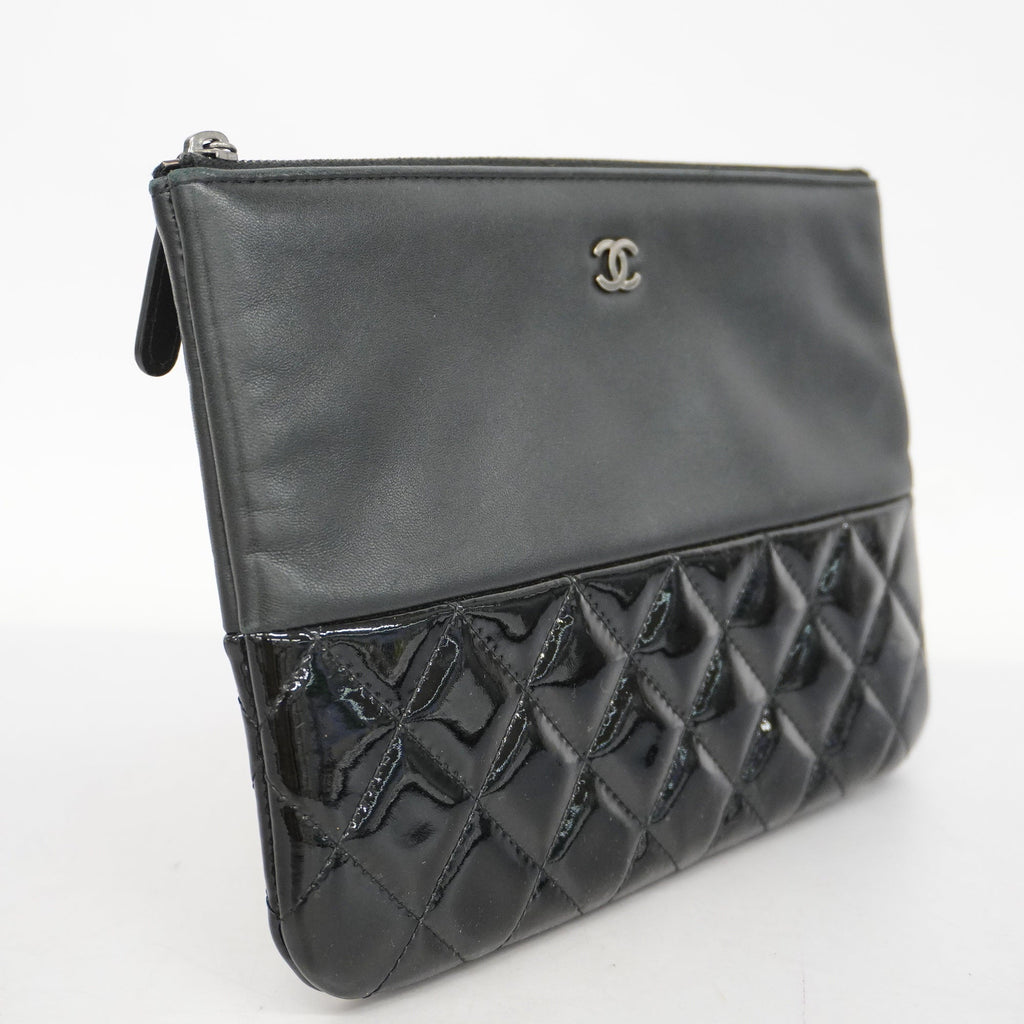 CHANELAuth  Matelasse Women's Leather,Patent Leather Clutch Bag Black