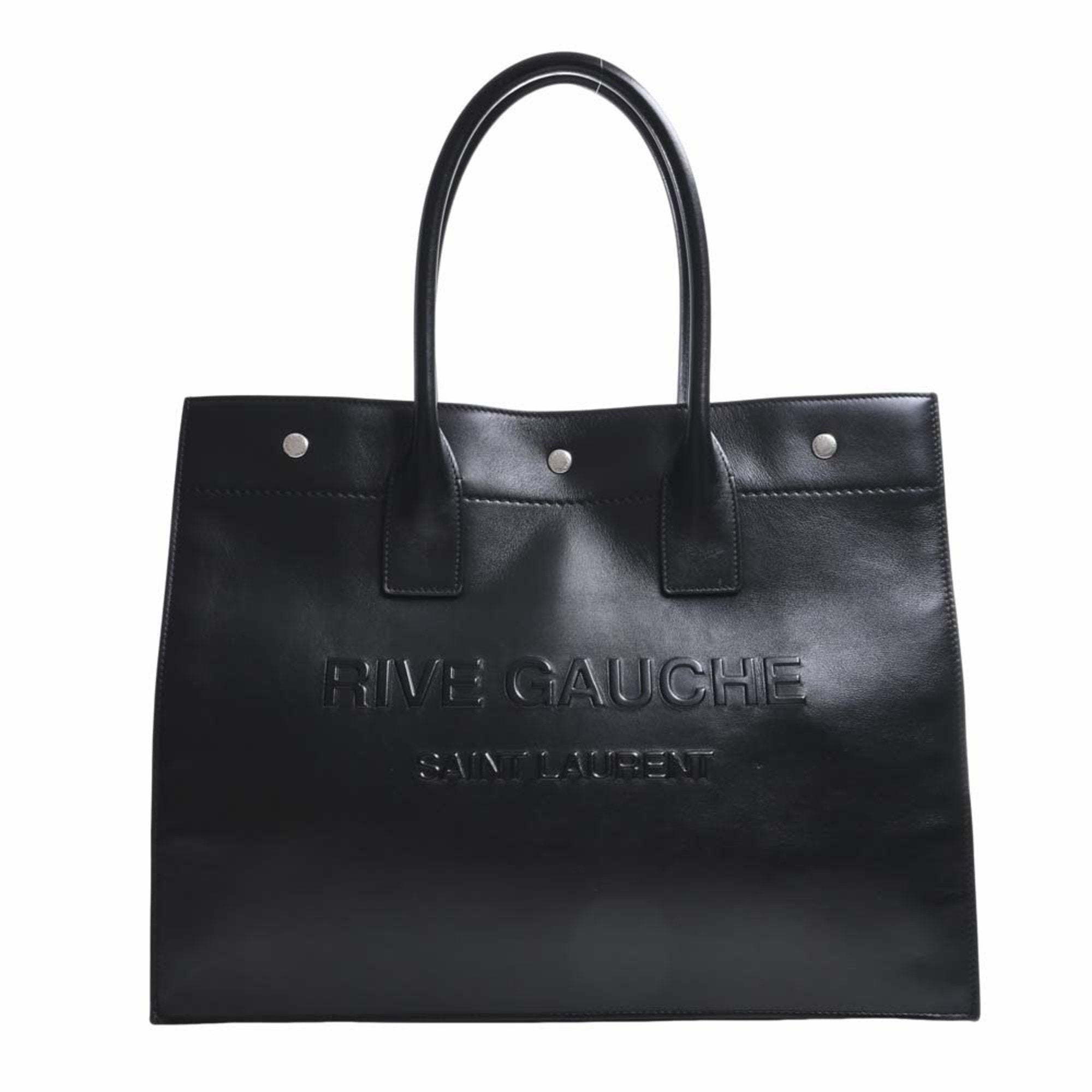 SAINT LAURENT Leather Rive Gauche Small Tote Bag 686266 Black Ladies