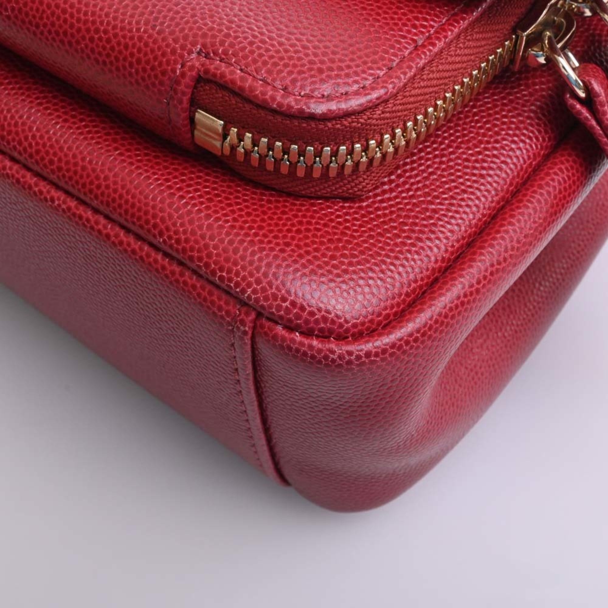 CHANEL Caviar Skin Matelasse Affinity Coco Mark Chain Shoulder Bag Red Ladies
