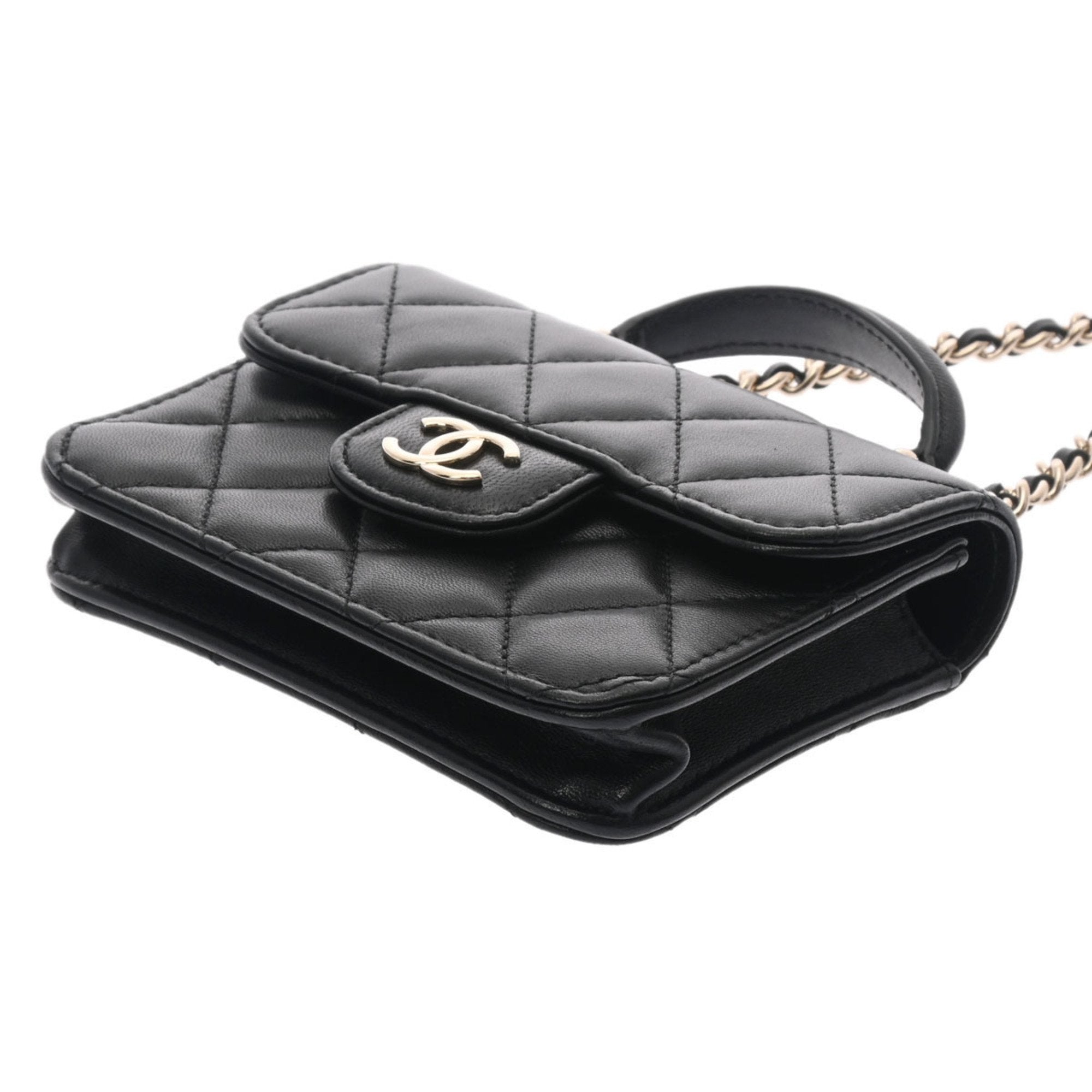 CHANEL matelasse chain shoulder black ladies lambskin bag