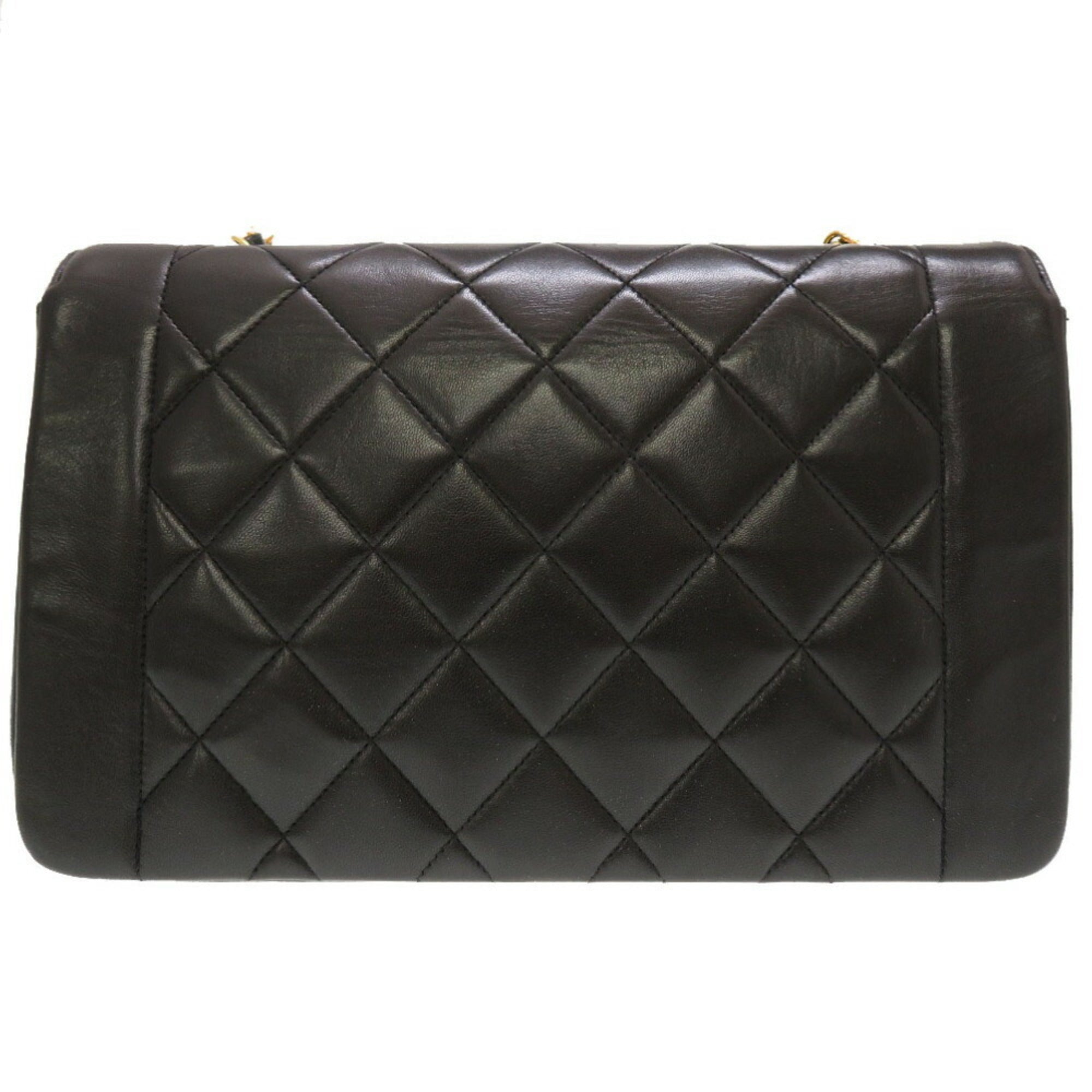 CHANEL Diana 25 Matelasse No. 4 Lambskin Black Gold Chain Shoulder Bag Coco Mark
