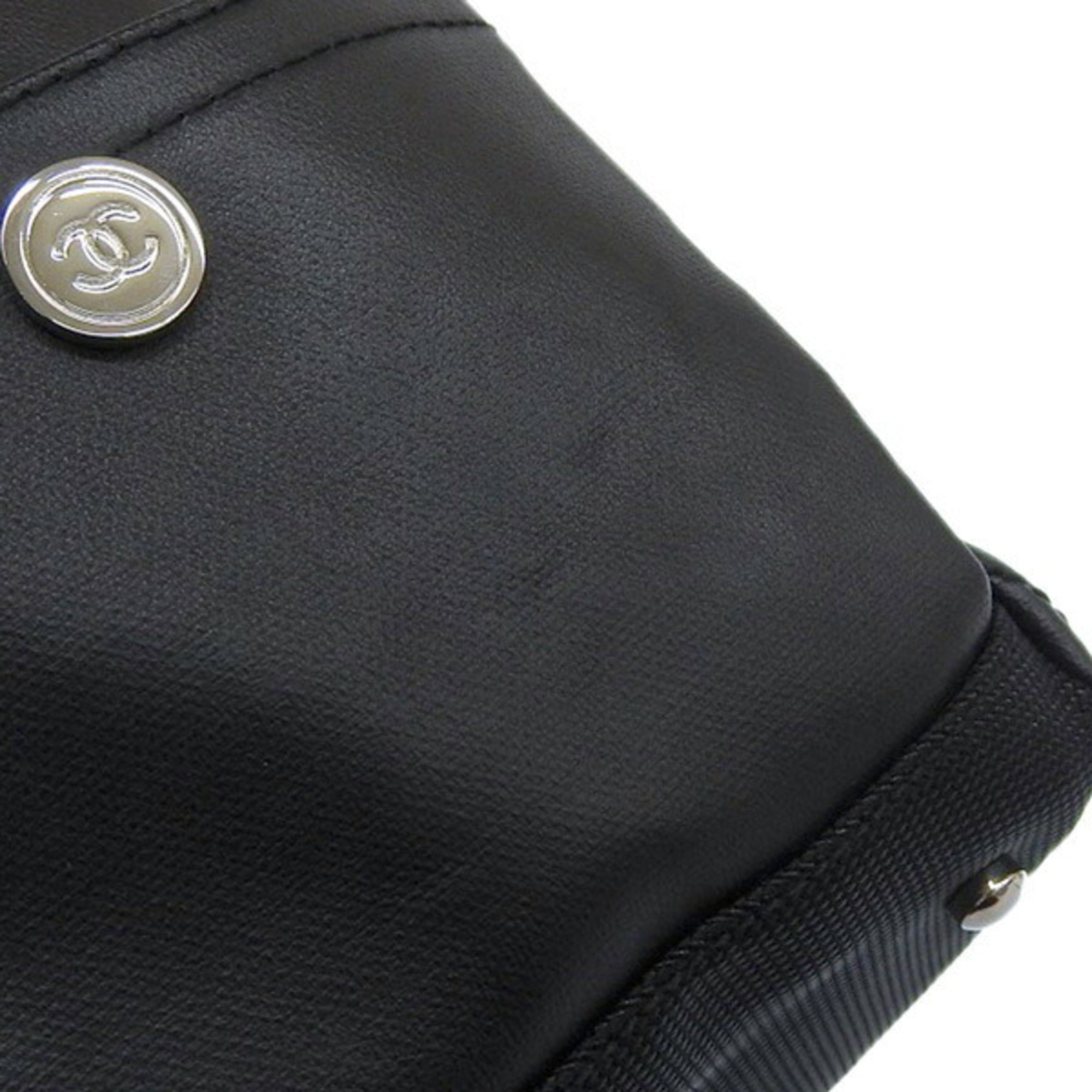 CHANEL Coated Canvas Leather Paris Biarritz Coco Mark One Shoulder Bag A34205 Black Ladies