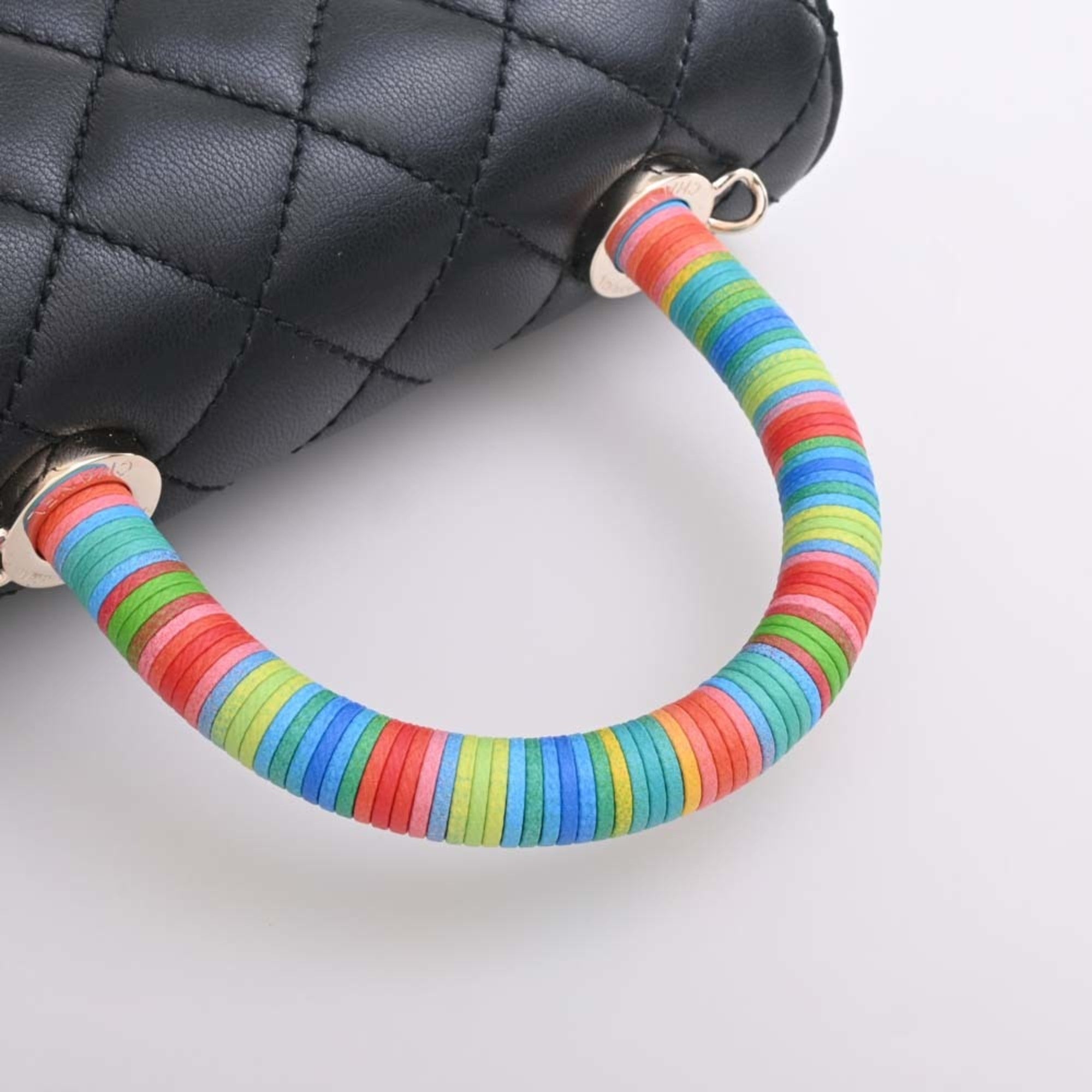 CHANEL Leather Matelasse Coco Mark Chain Shoulder Bag Black/Multicolor Women's