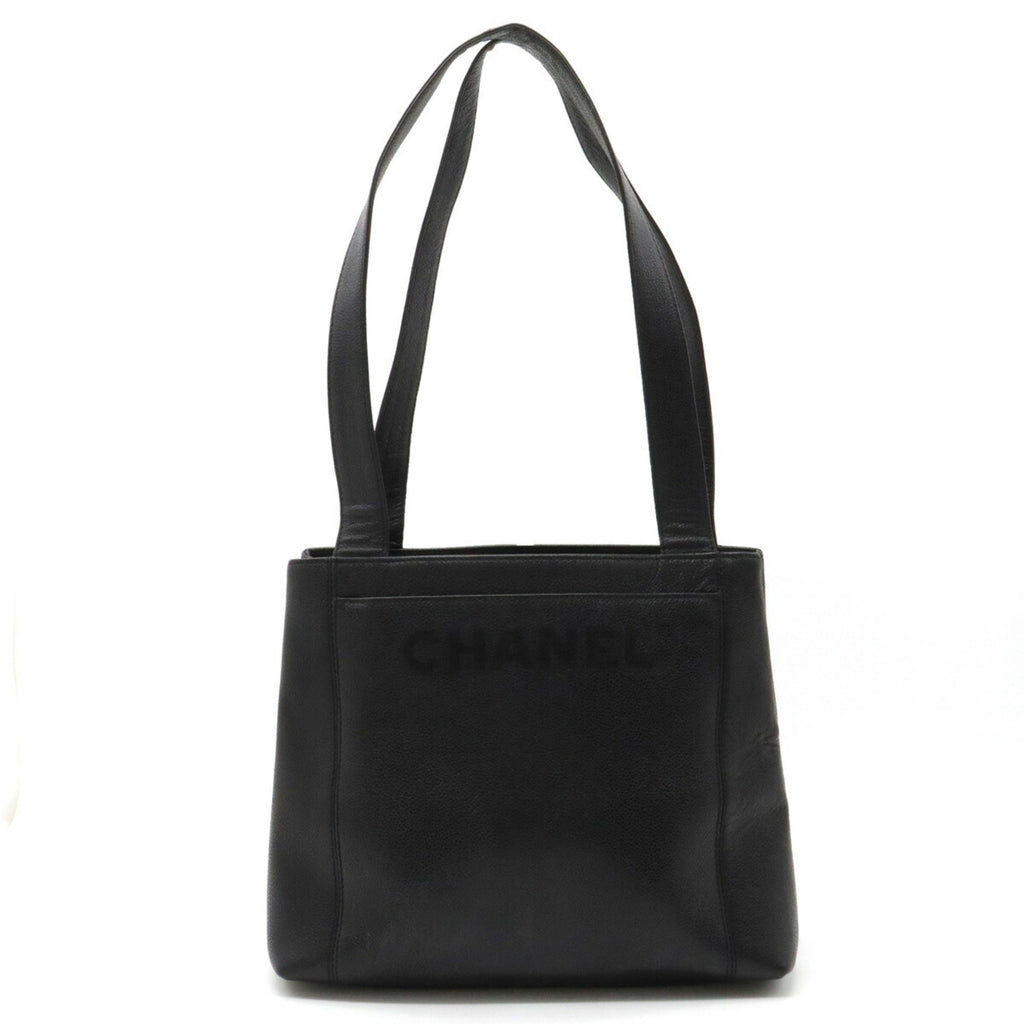 CHANEL tote bag shoulder caviar skin leather black