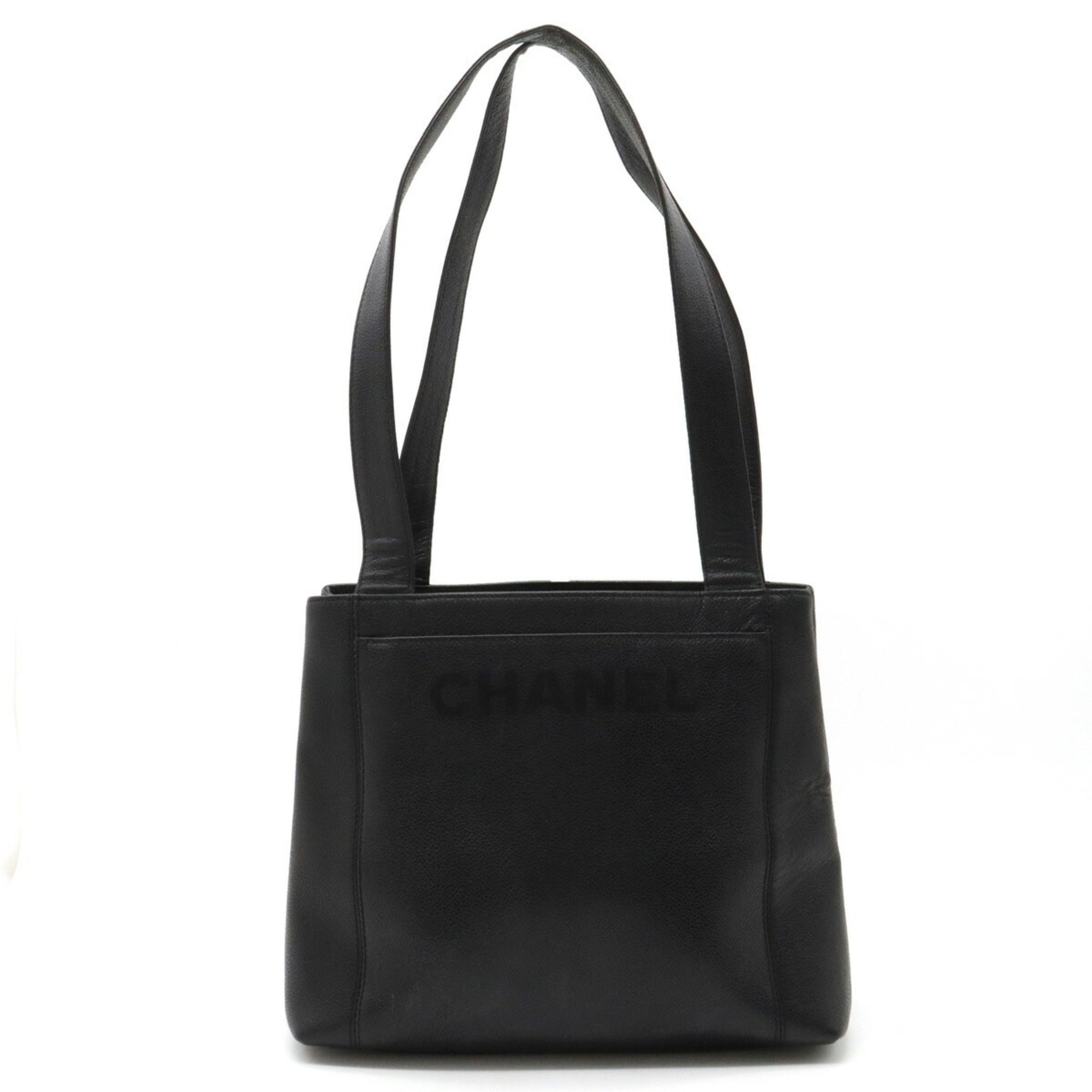CHANEL tote bag shoulder caviar skin leather black