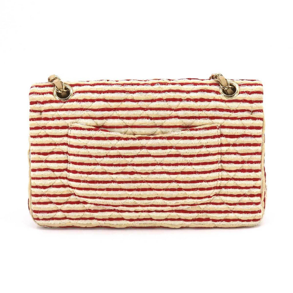 CHANEL Coco Sailor Matelasse Chain Shoulder Bag Pearl Strap Canvas Leather Beige Red Border A90100