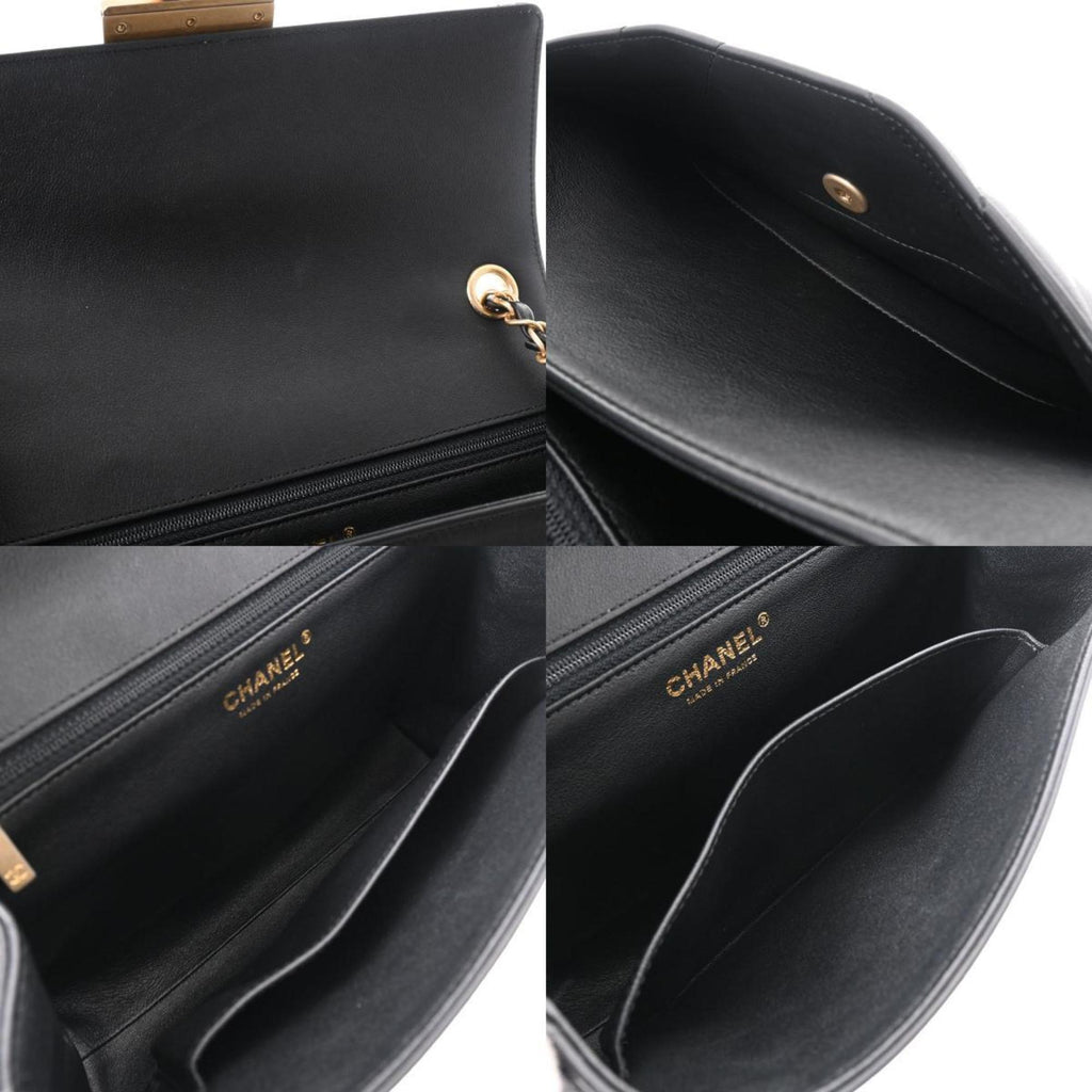 CHANEL matelasse chain shoulder black ladies lambskin bag