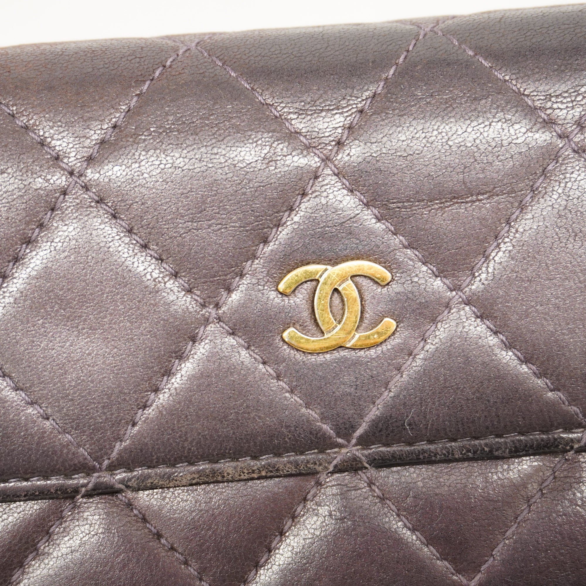 CHANEL  Matelasse Gold Hardware Women's Leather Long Wallet [bi-fold] Purple