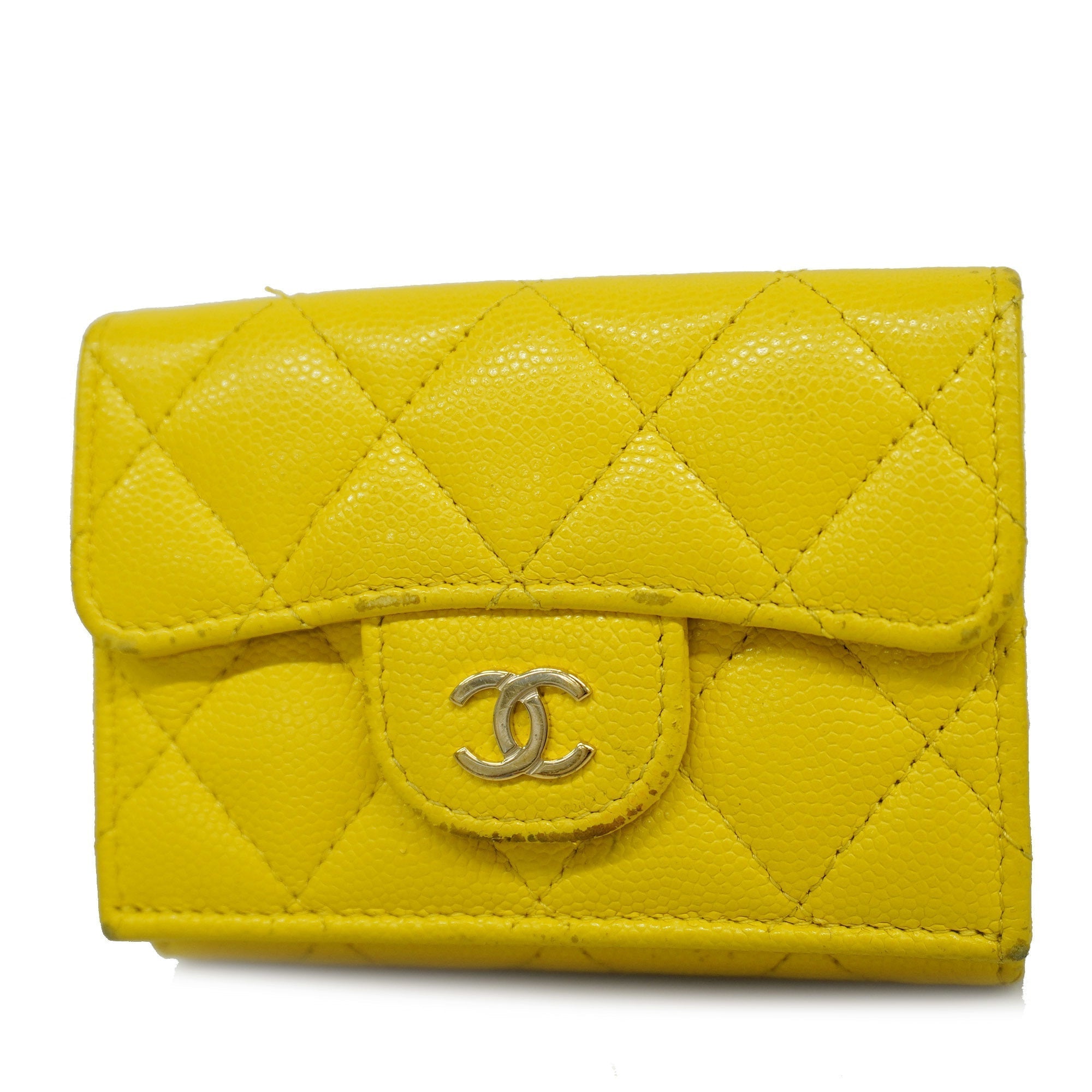 CHANEL  Matelasse Tri-fold Wallet Gold Metal Fittings Women's Caviar Leather