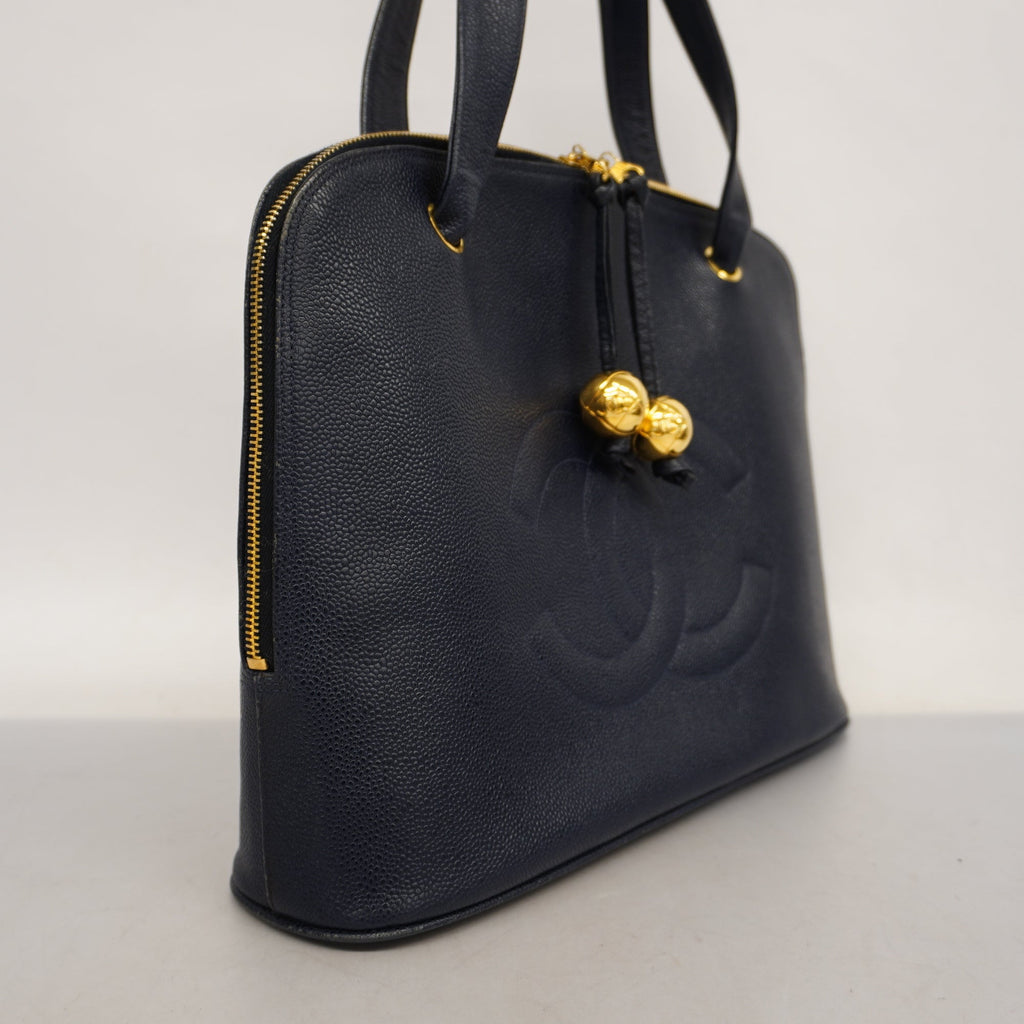 CHANELAuth  Tote Bag Cambon Line Women's Leather Tote Bag Navy