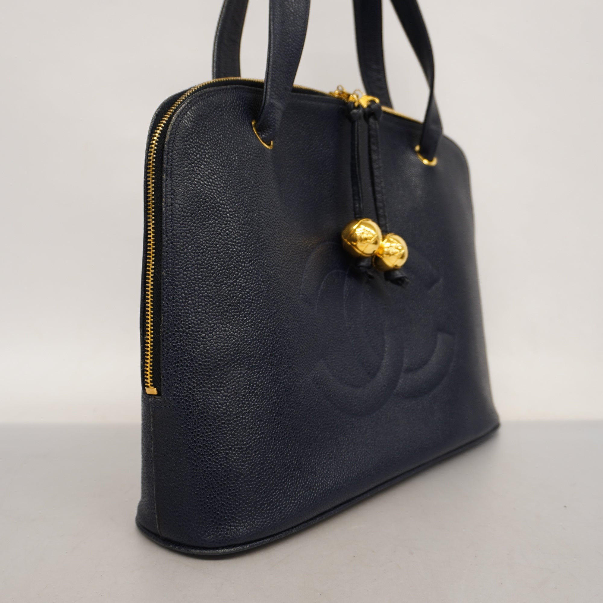 CHANELAuth  Tote Bag Cambon Line Women's Leather Tote Bag Navy