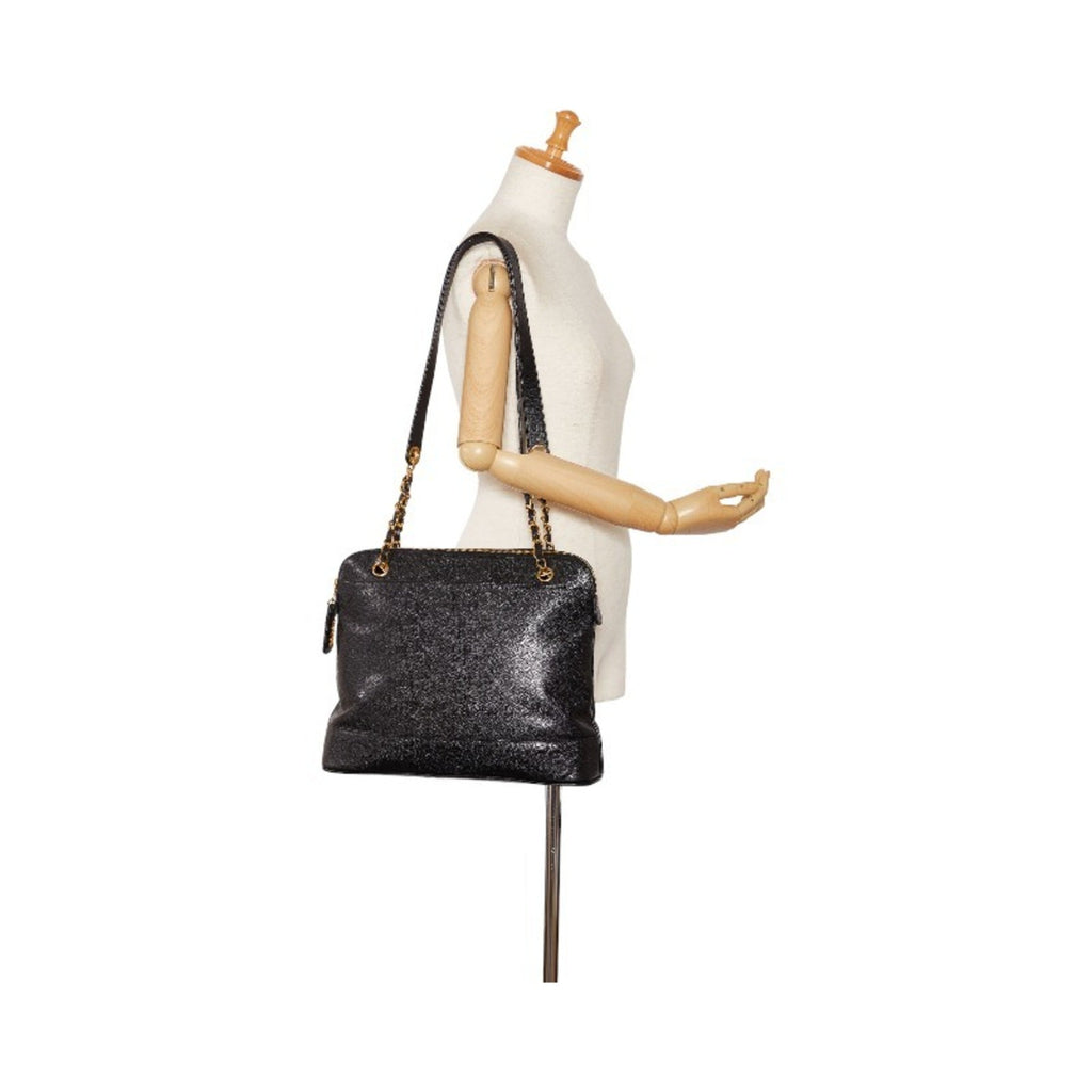 CHANEL Triple Coco Mark Chain Shoulder Bag Black Caviar Skin Women's