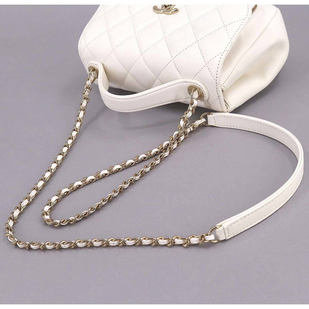 CHANEL Matelasse Business Affinity 2way Hand Shoulder Bag Caviar Skin White A93607