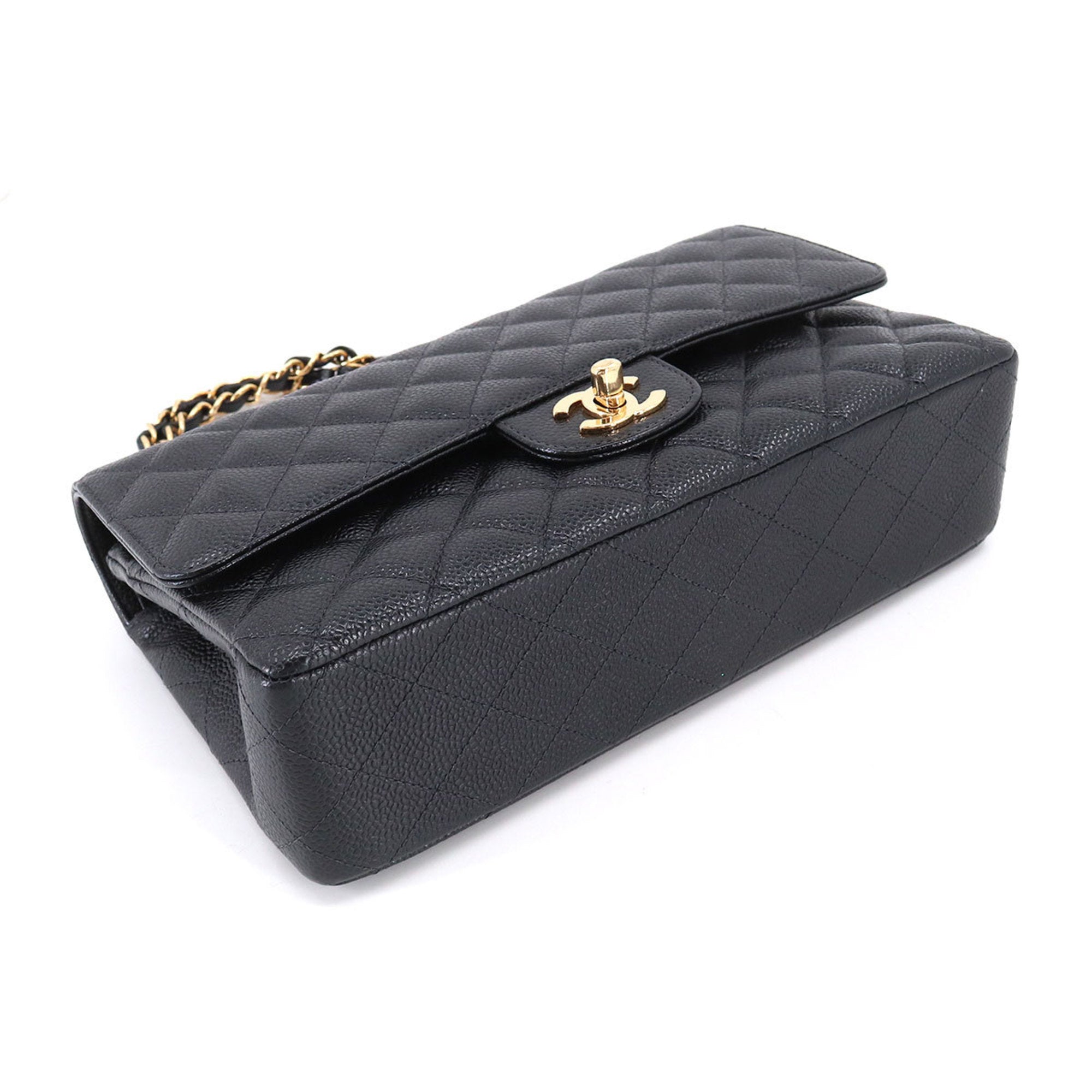 CHANEL Matelasse 25 Chain Shoulder Bag Caviar Skin Black A01112 Gold Hardware Coco Mark Vintage
