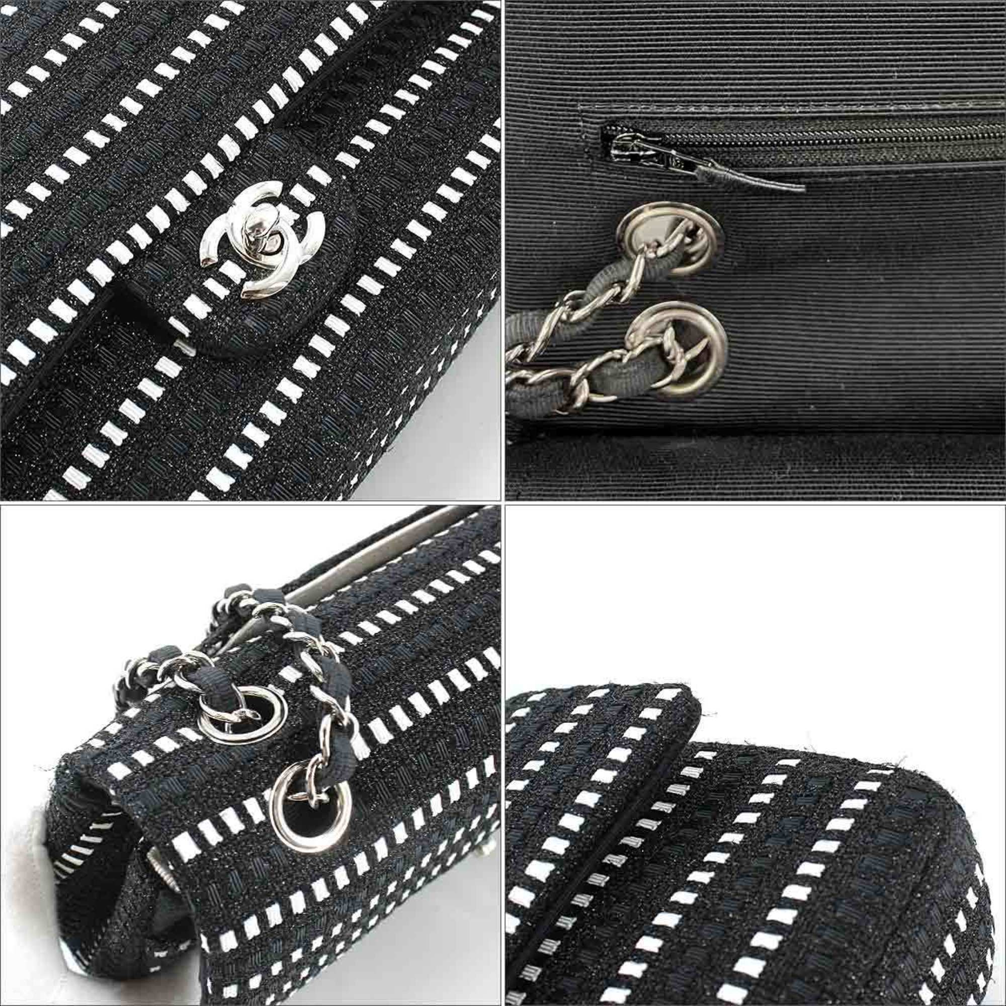 Chanel matelasse 25 chain shoulder bag canvas black white A01112 silver metal fittings Matelasse Bag