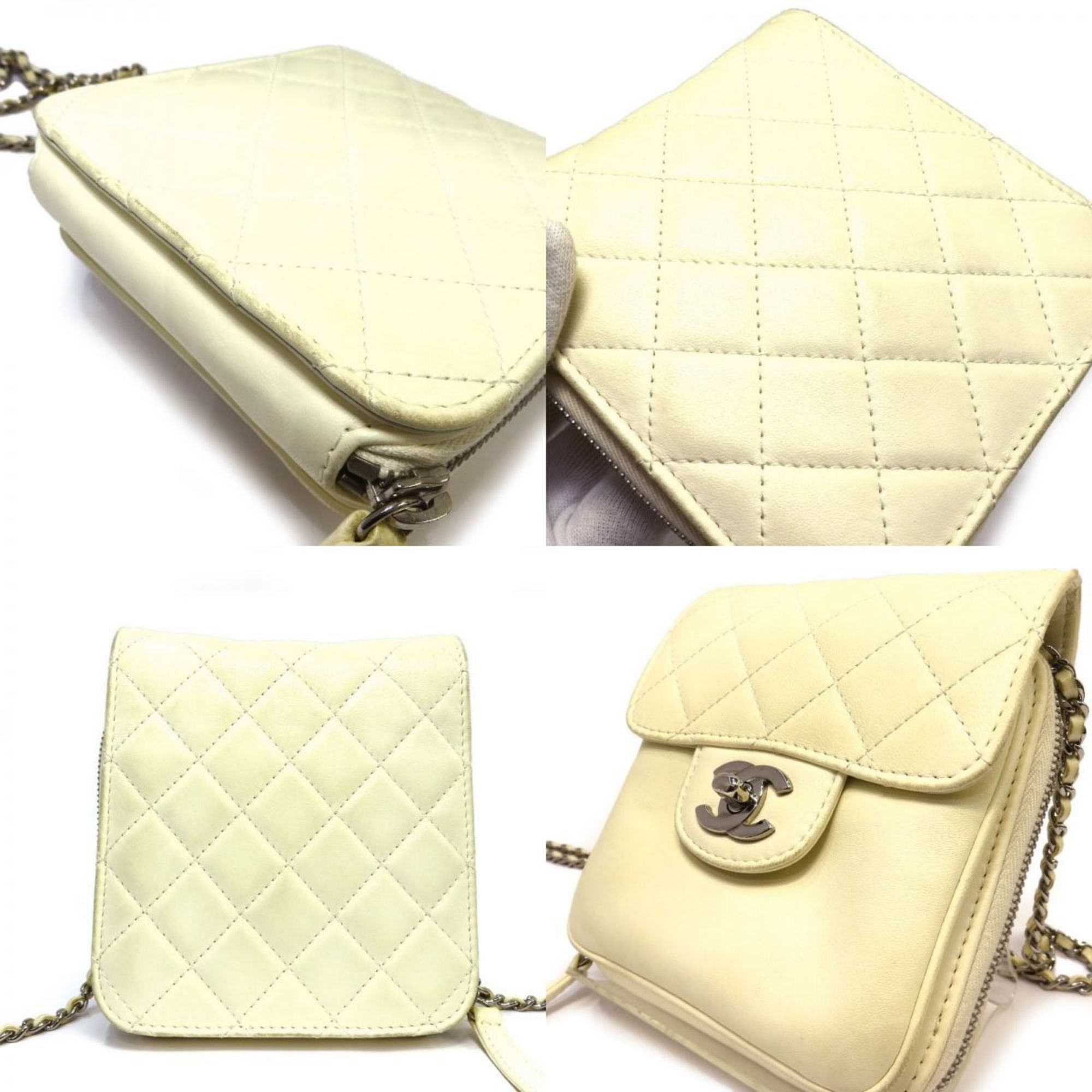CHANEL matelasse turn lock chain shoulder bag pouch wallet white 16 series