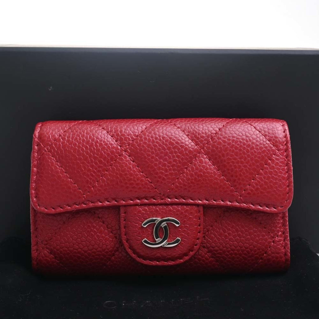 CHANEL Caviar Skin Matelasse Coco Mark 6 Row Key Case Red Ladies
