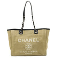 CHANEL Deauville Line Medium Tote MM Bag Shoulder Chain Beige Black A67001