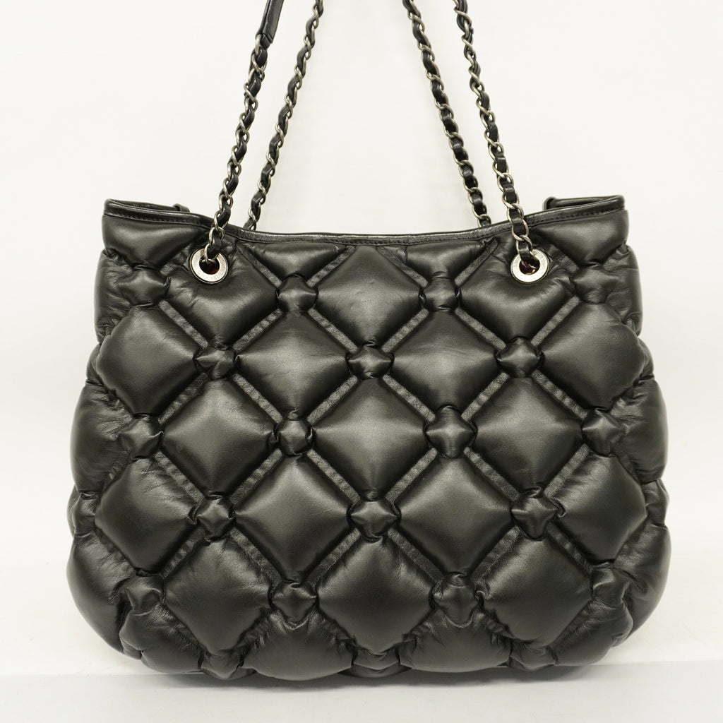 CHANELAuth  Bubble Quilt Chain Shoulder Women's Leather Shoulder Bag Black