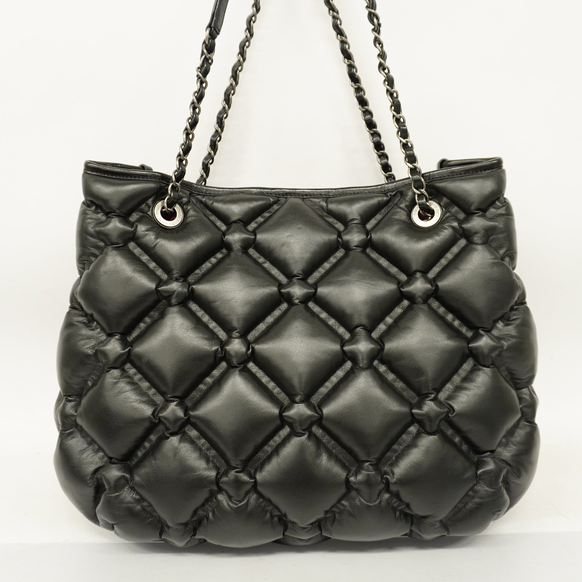 CHANELAuth  Bubble Quilt Chain Shoulder Women's Leather Shoulder Bag Black