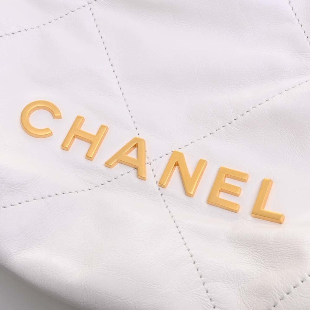 CHANEL Leather 22 Handbag Chain Shoulder Bag White Ladies