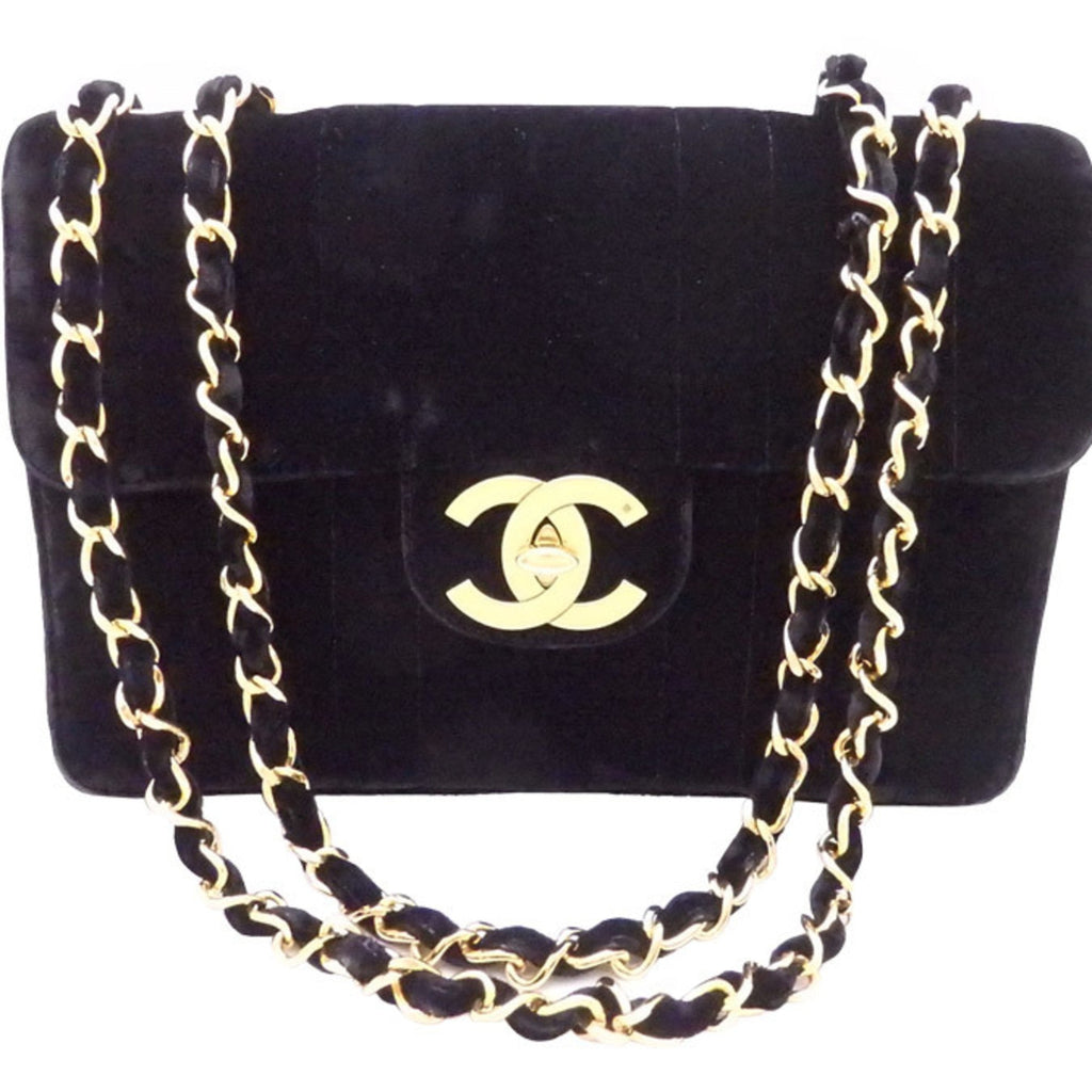 CHANEL shoulder bag here mark velvet / metal black x gold ladies