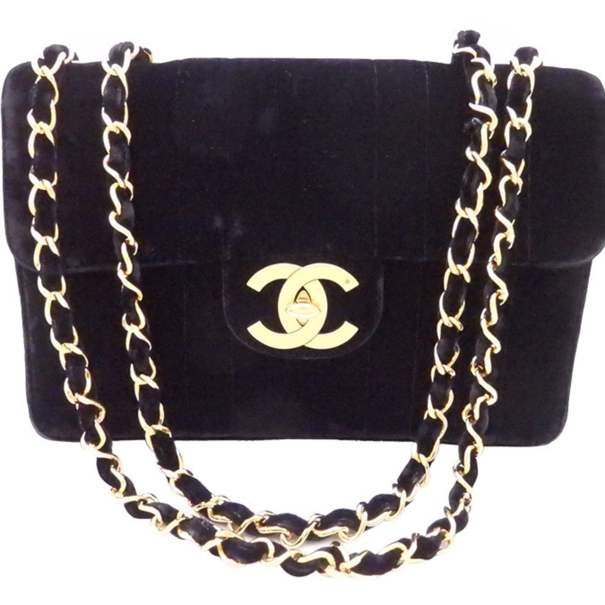 CHANEL shoulder bag here mark velvet / metal black x gold ladies