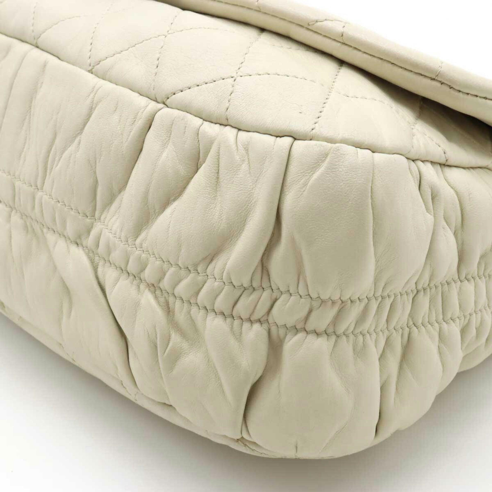 CHANEL Matelasse Coco Mark Half Moon Shoulder Bag Chain Leather Ivory