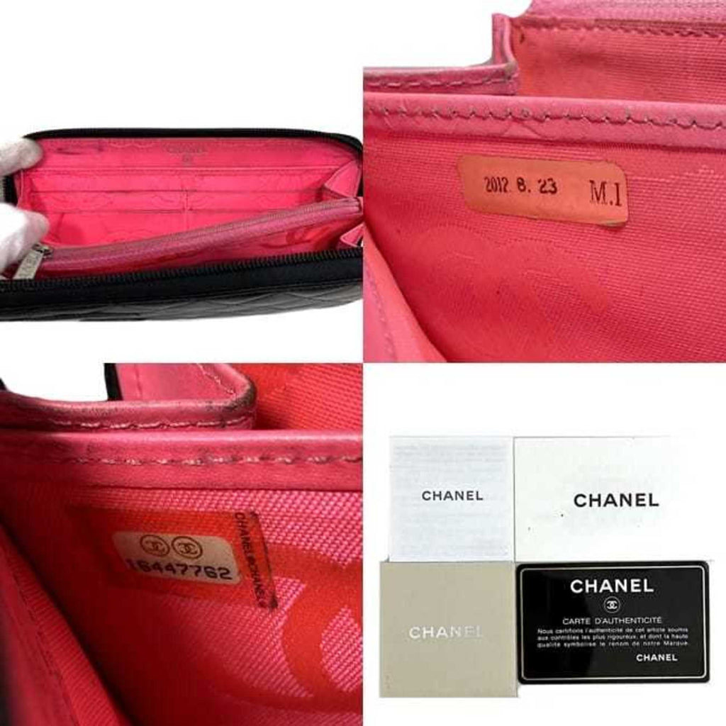CHANEL Round Long Wallet Black Pink Silver Cambon A50078 Cocomark Leather Lambskin 16th  Purse Women's