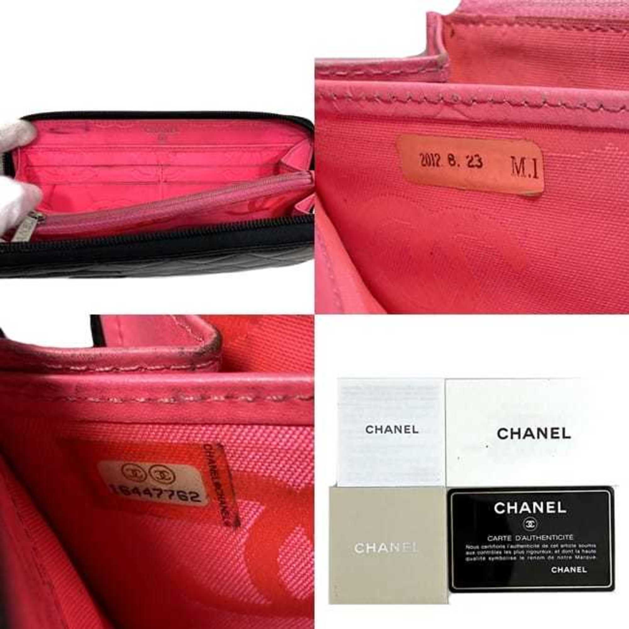 CHANEL Round Long Wallet Black Pink Silver Cambon A50078 Cocomark Leather Lambskin 16th  Purse Women's