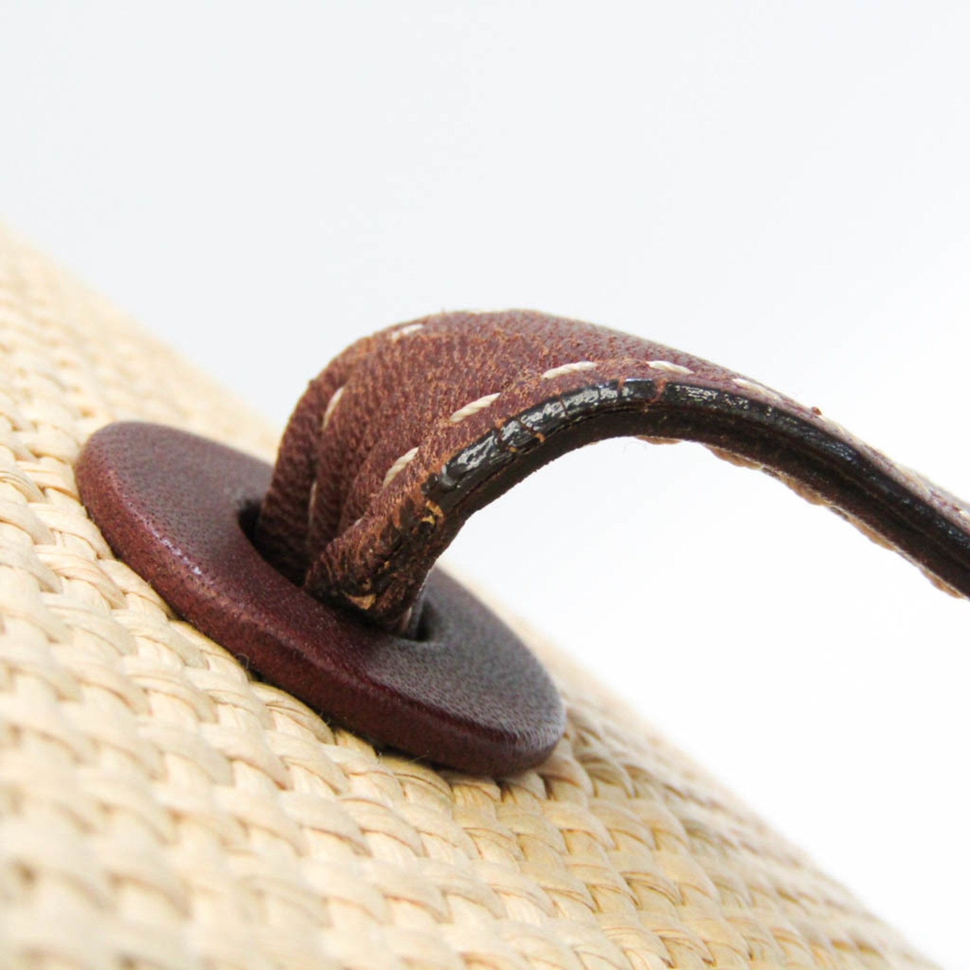 CHANEL Coco Mark Women's Straw,Leather Tote Bag Beige,Dark Brown