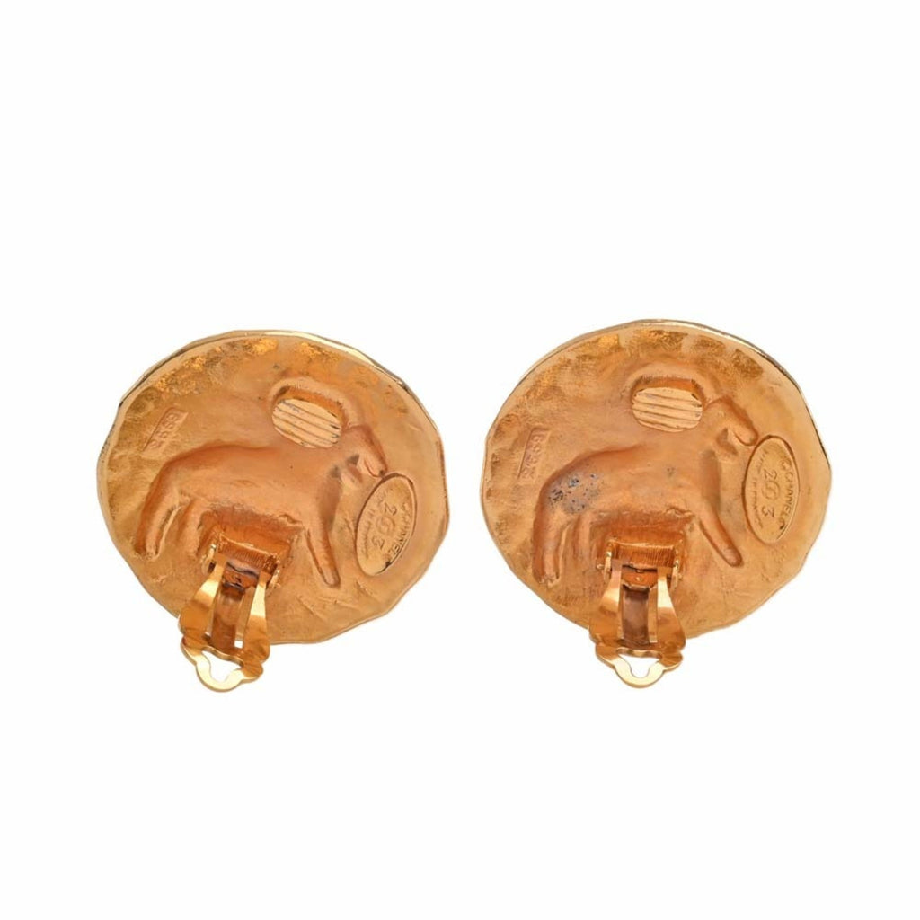 CHANEL lion motif earrings gold ladies
