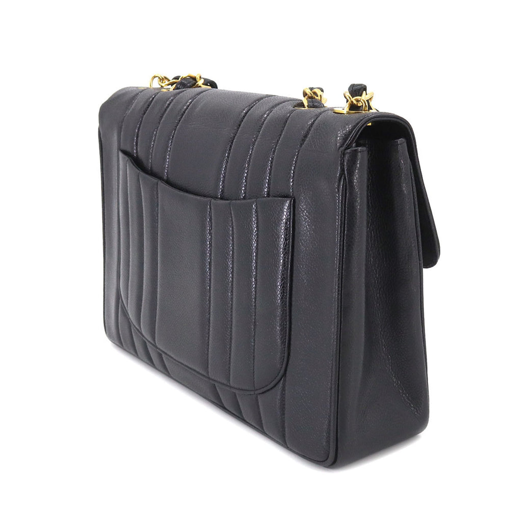 CHANEL Mademoiselle Chain Shoulder Bag Caviar Skin Black Coco Mark Gold Hardware Vintage