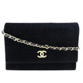 CHANEL Chain Shoulder Bag Mademoiselle Coco Mark Velor Black/Gold Hardware Women's