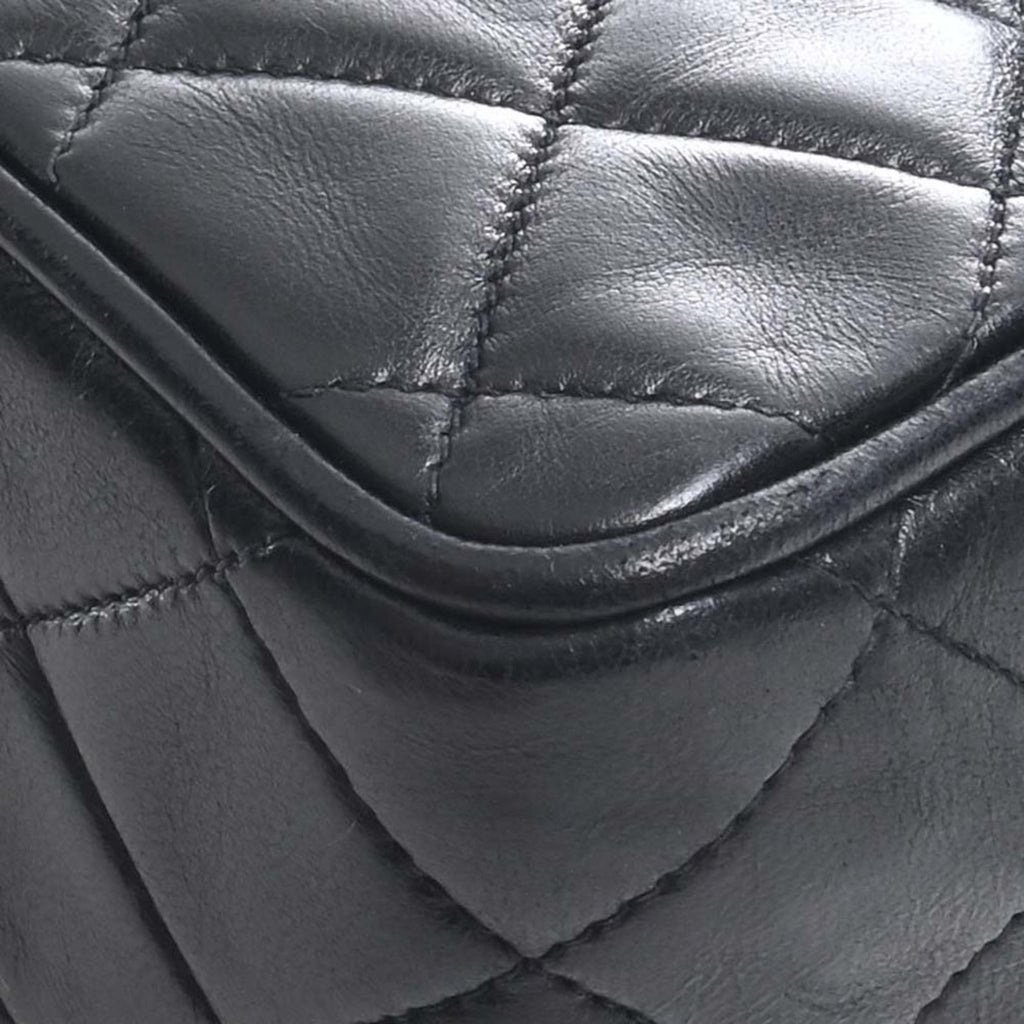 CHANEL Lambskin Matelasse Coco Mark Turnlock Shoulder Bag Black Ladies