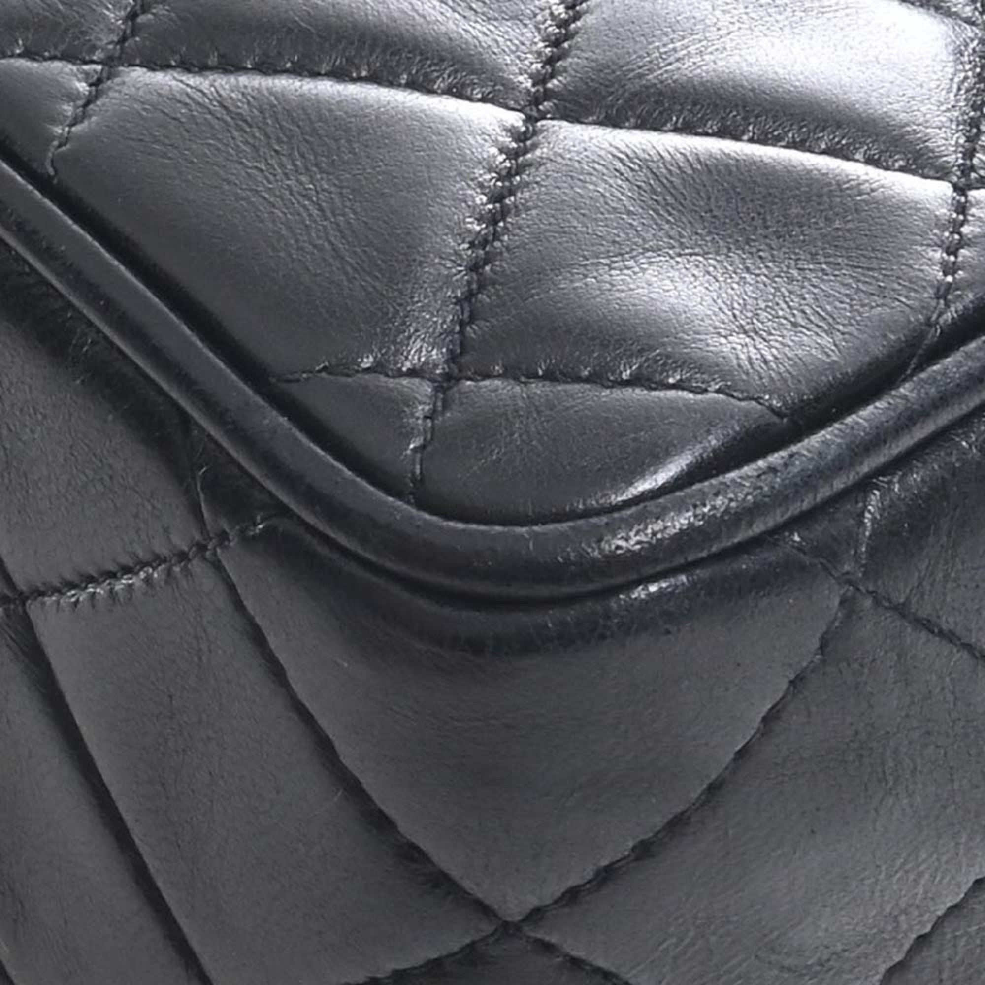 CHANEL Lambskin Matelasse Coco Mark Turnlock Shoulder Bag Black Ladies